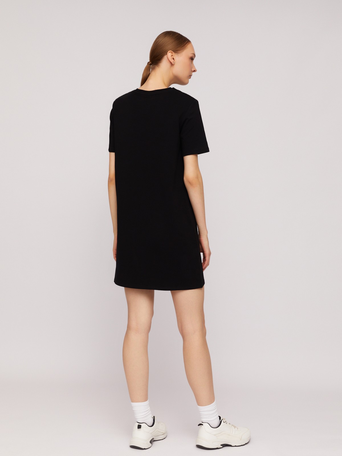 Платье-футболка из хлопка с коротким рукавом и принтом-надписью zolla N24218192022, цвет черный, размер XS - фото 6