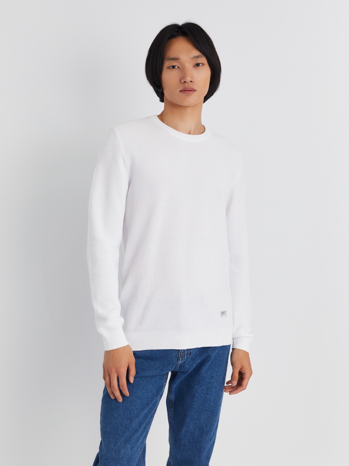 Тонкий хлопковый джемпер фактурной вязки с длинным рукавом 1199₽