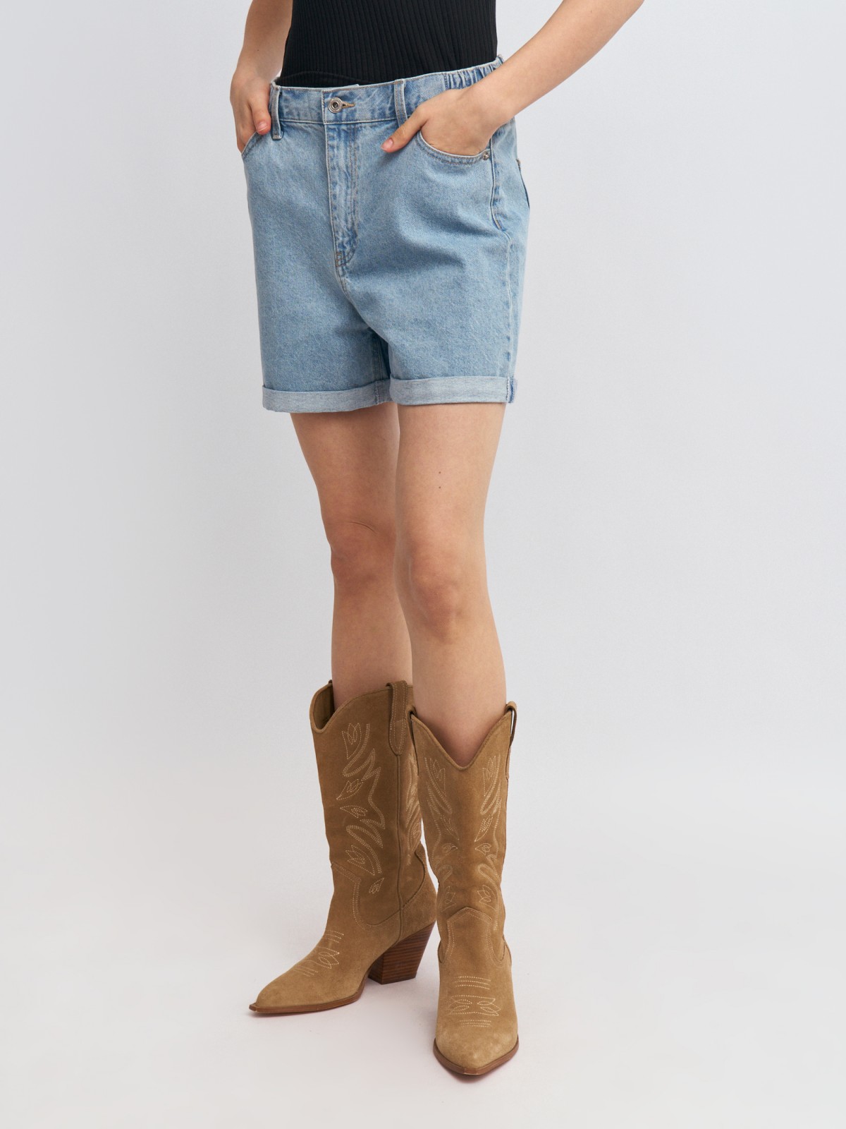 Джинсовые мини шорты из хлопка на резинке