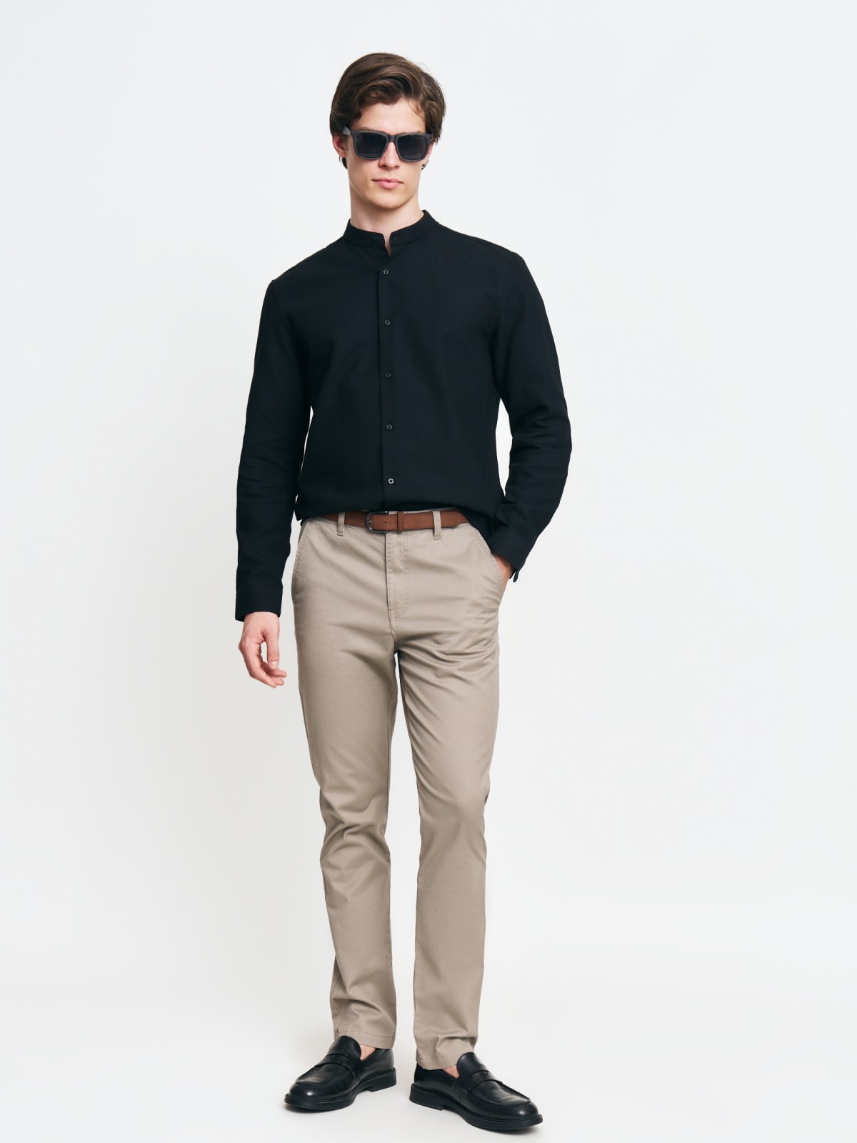 Брюки силуэта Slim из хлопка с ремнём