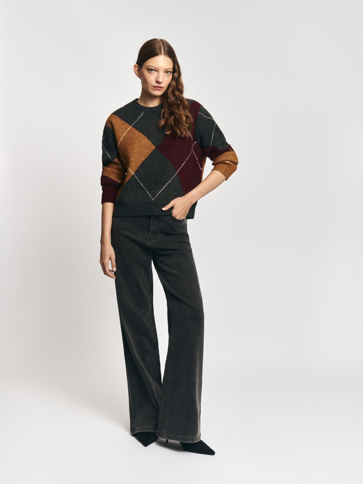 Вязаный джемпер с узором в ромб