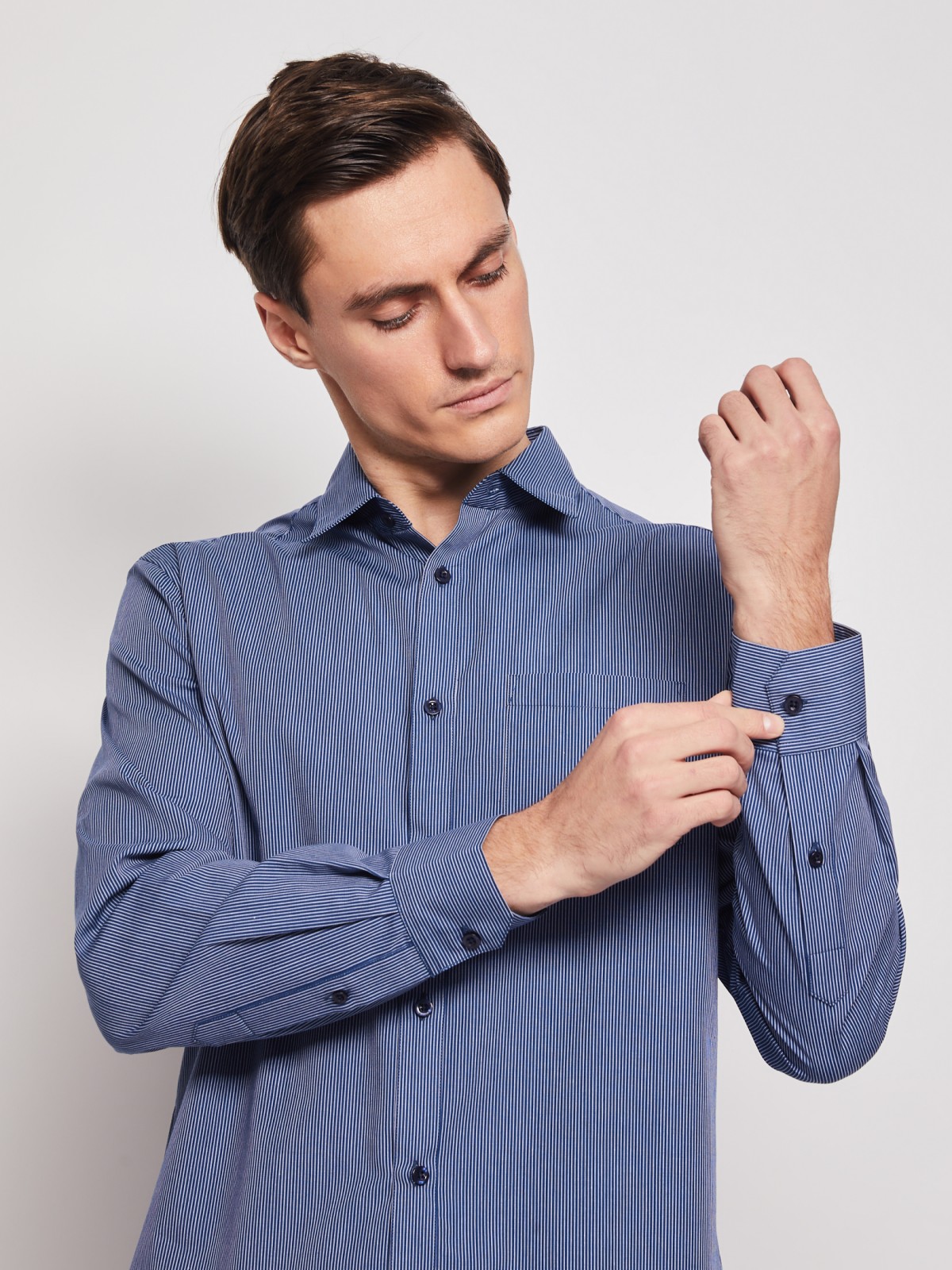 Рубашка в полоску с длинным рукавом zolla 012112159042, цвет голубой, размер M - фото 2