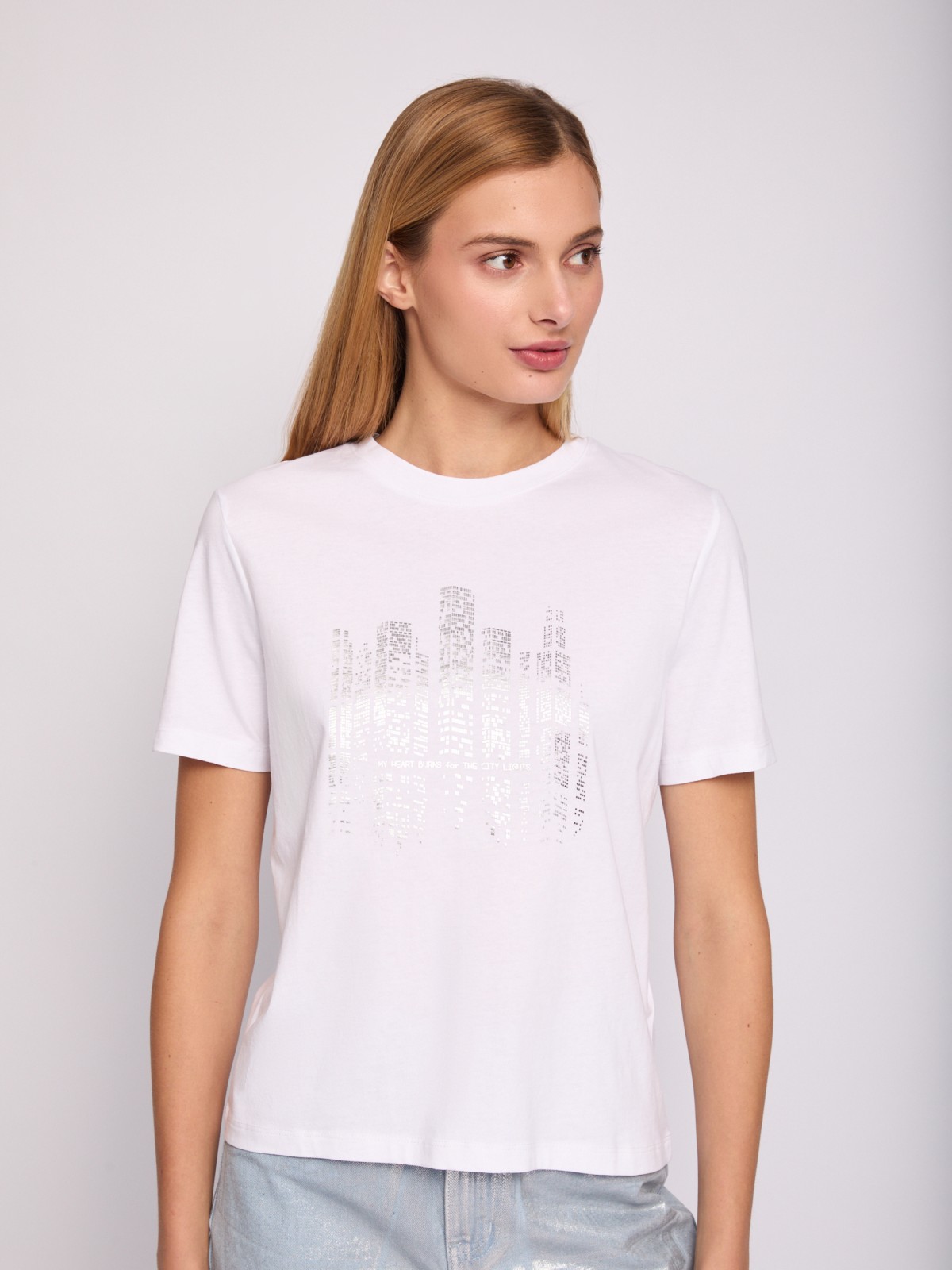 Трикотажная футболка из хлопка с принтом