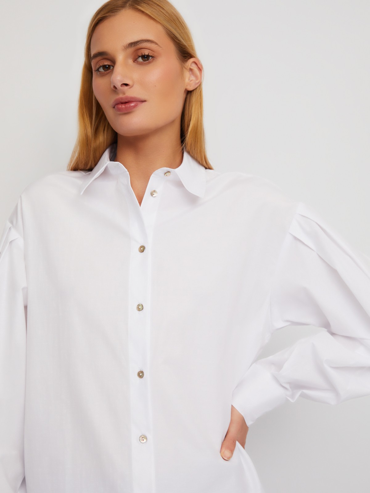 Рубашка оверсайз с акцентными объёмными рукавами zolla 024111159161, цвет белый, размер XXS - фото 4