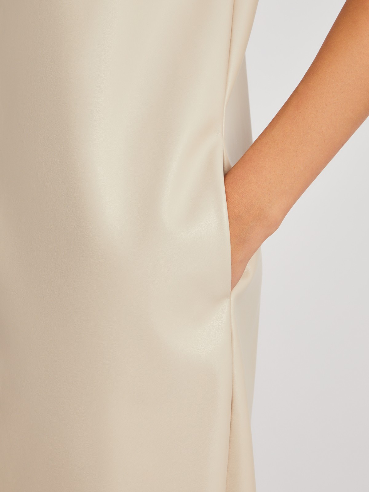 Комбинированное платье-футболка из экокожи и экозамши zolla 024118259163, цвет молоко, размер S - фото 5