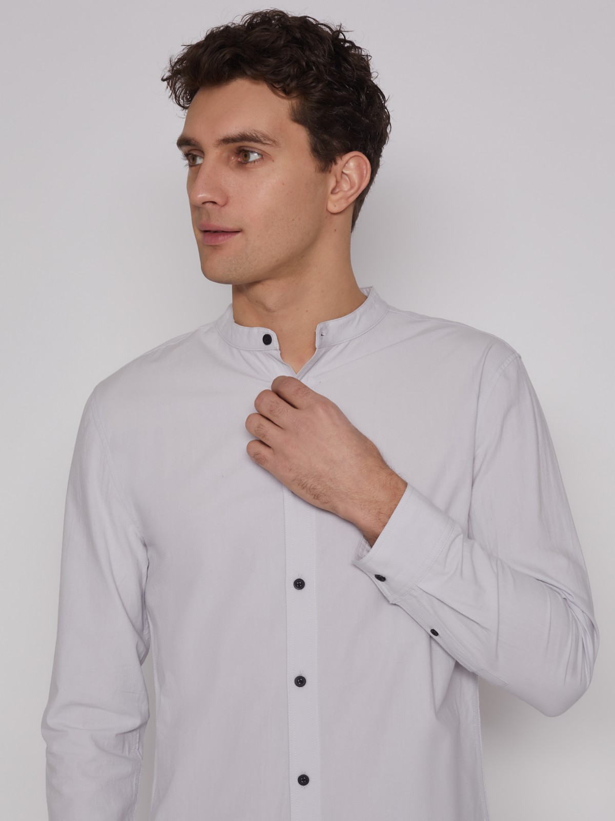 Рубашка с воротником-стойкой zolla 21221217Y031, цвет светло-серый, размер S - фото 3