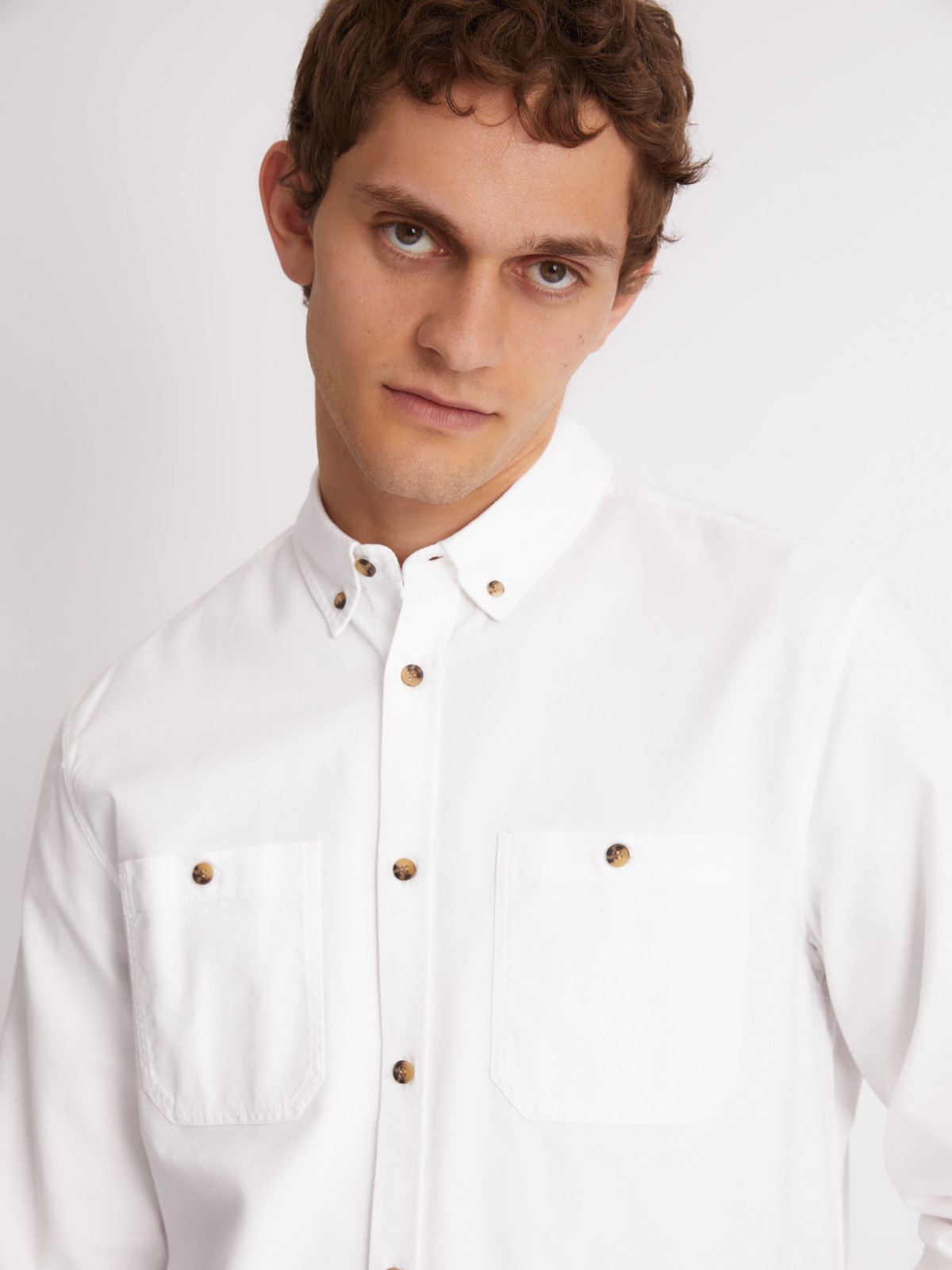 Рубашка прямого силуэта из хлопка с длинным рукавом zolla 213312139043, цвет белый, размер S - фото 5