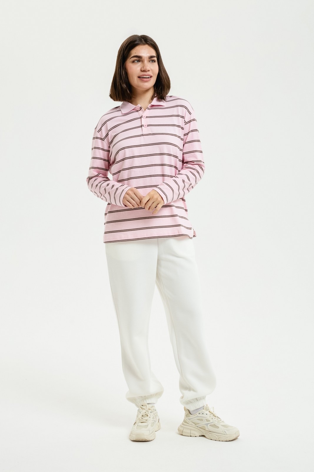 Лонгслив поло из хлопка в полоску