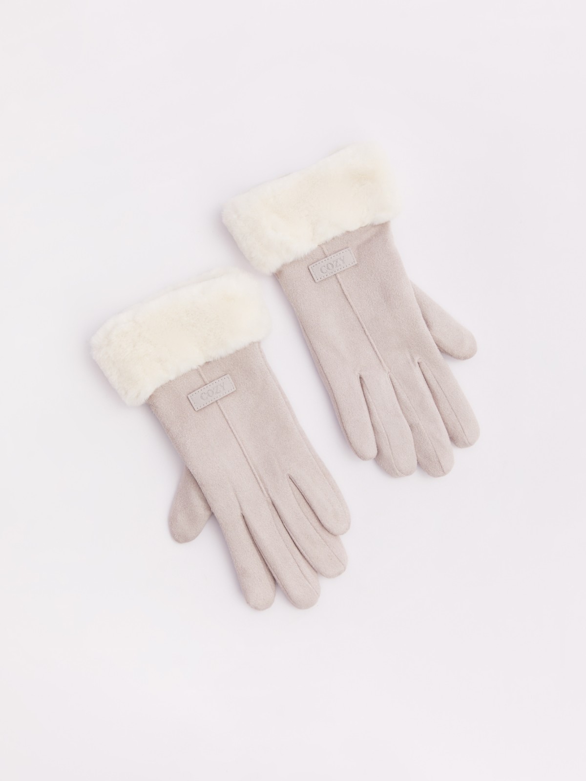 Тёплые замшевые перчатки с функцией Touch Screen zolla 023429659015, цвет серый, размер S - фото 4