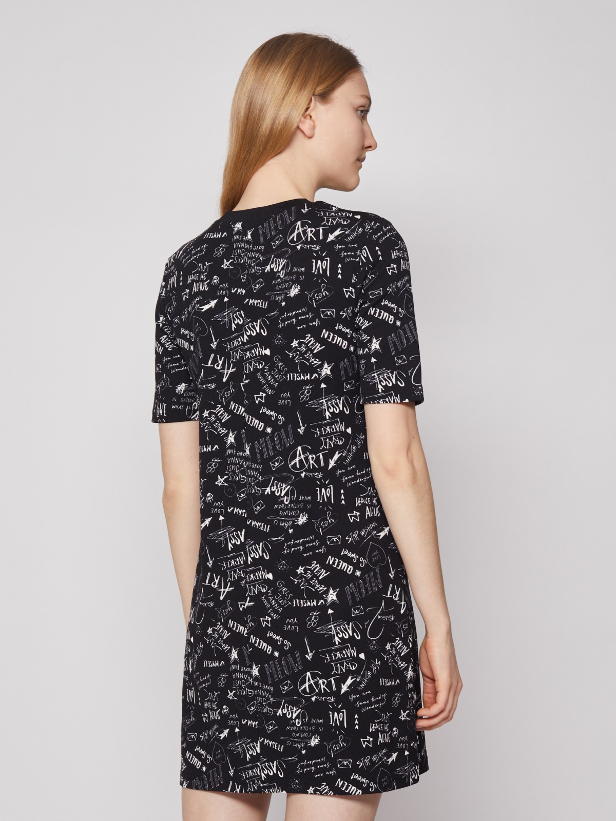 Принтованное платье-футболка zolla 02213819F123, цвет черный, размер XS - фото 6