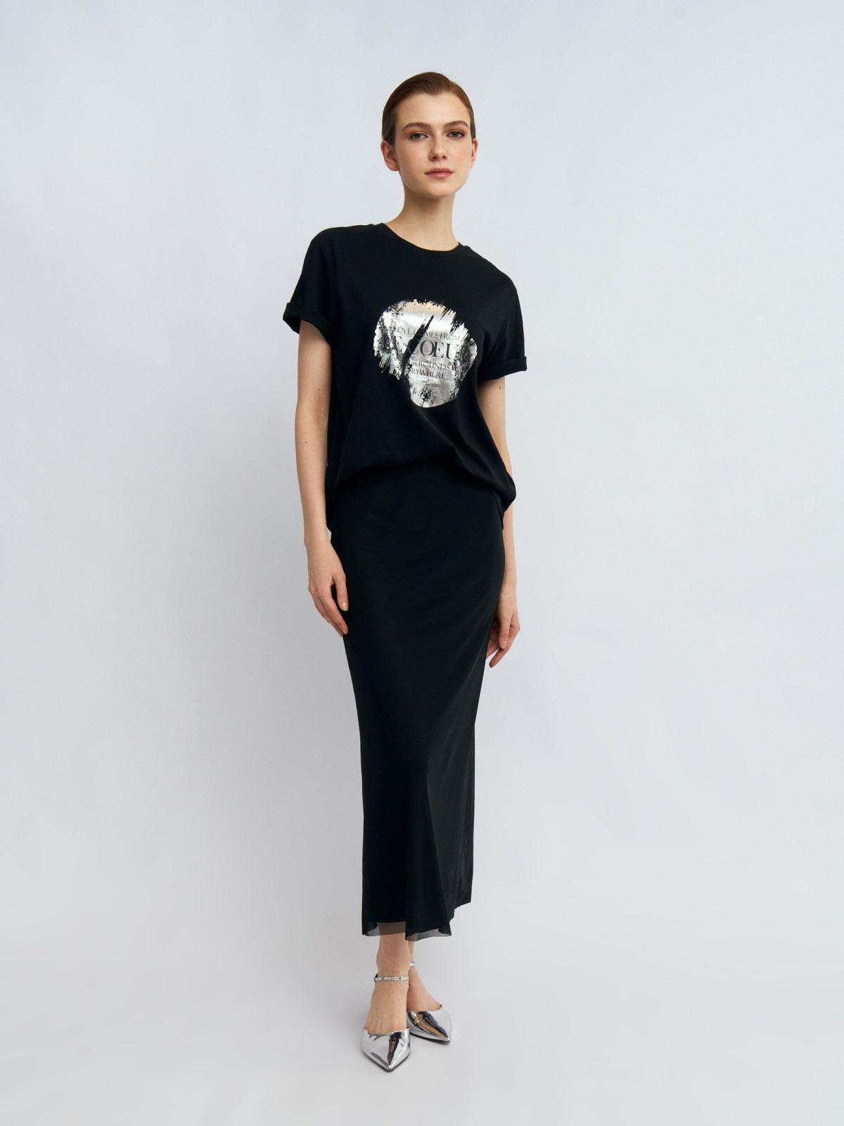 Футболка из хлопка с блестящим принтом