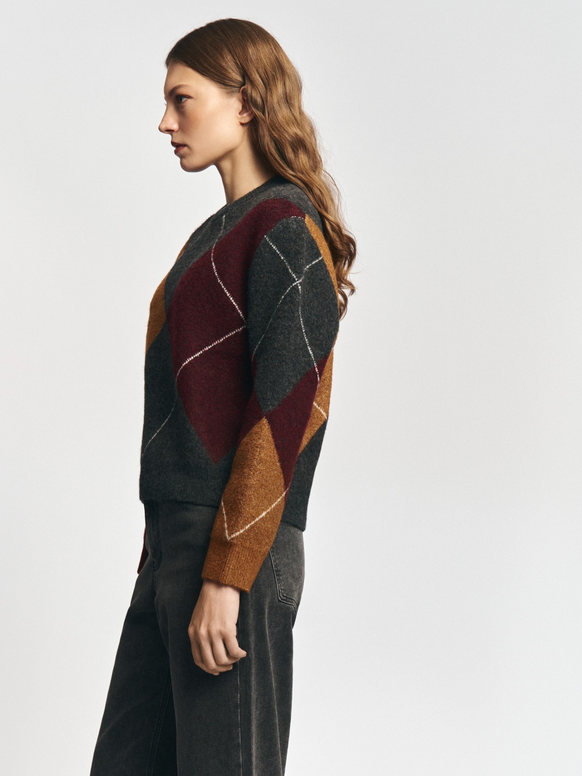 Вязаный джемпер с узором в ромб