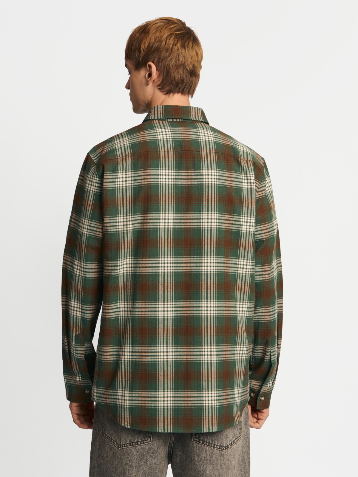 Рубашка из хлопка с длинным рукавом и узором в клетку