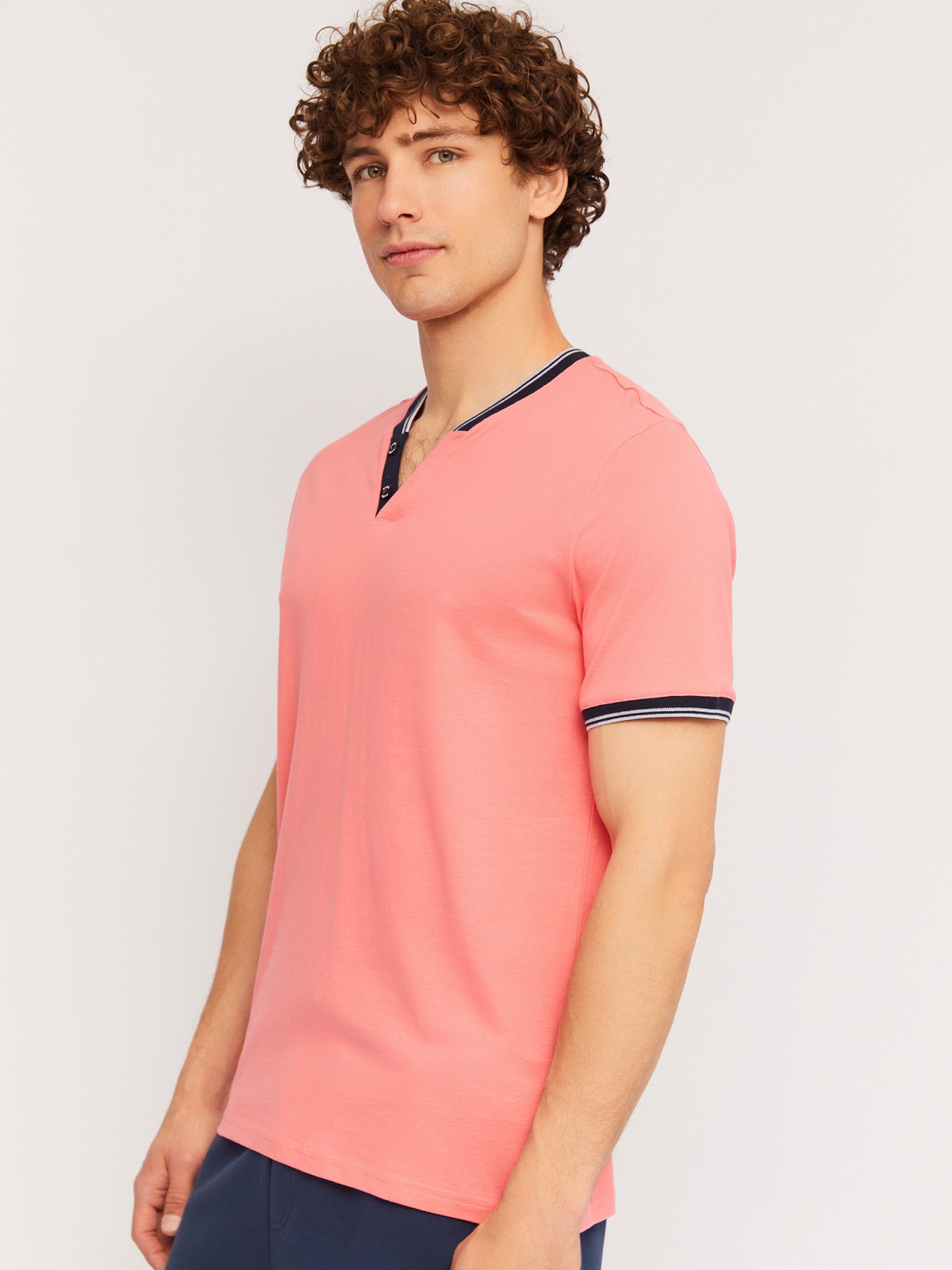 Футболка хенли из хлопка с коротким рукавом