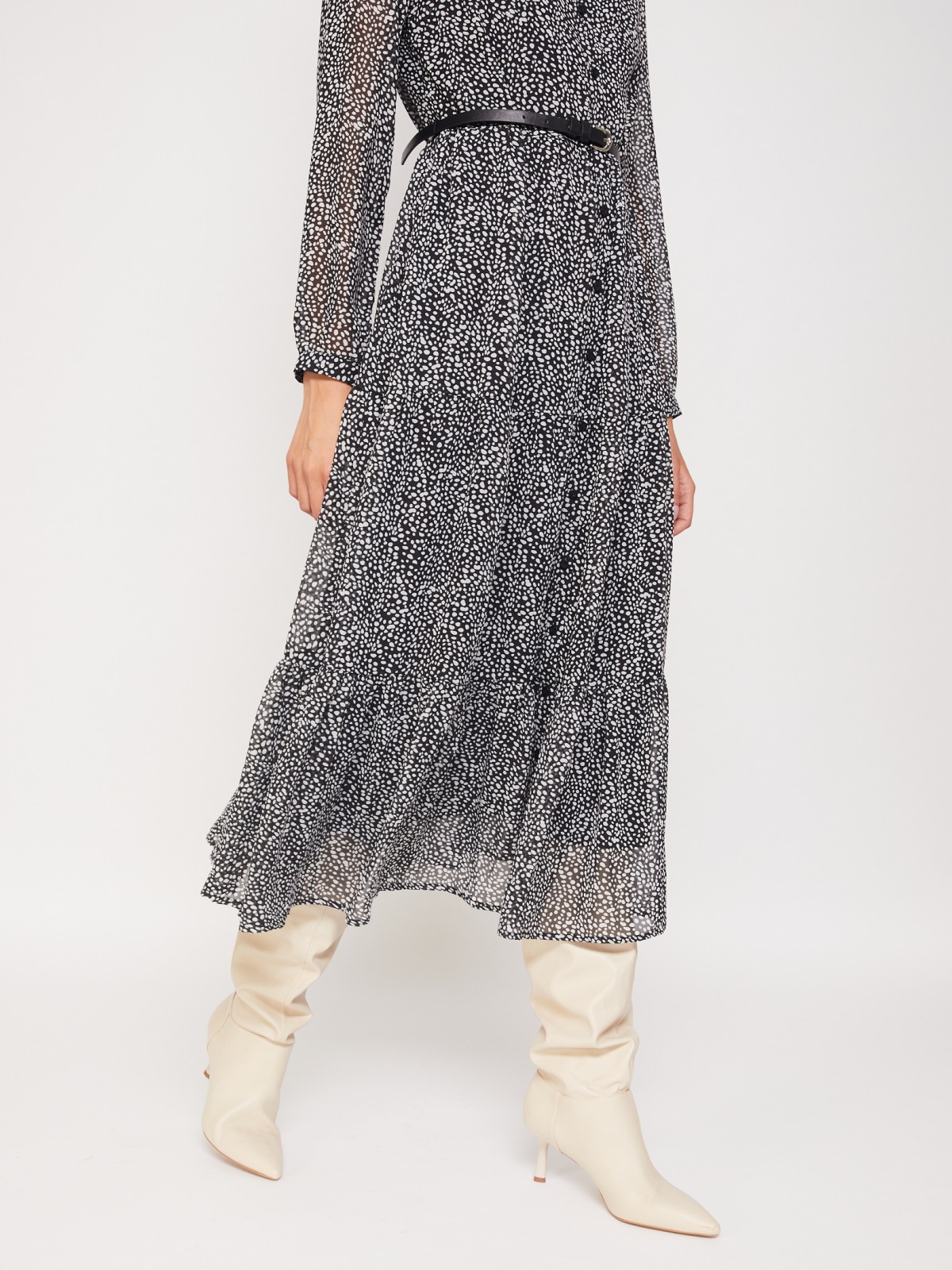 Длинное шифоновое платье с ремнем zolla 021348262071, цвет черный, размер XS - фото 3
