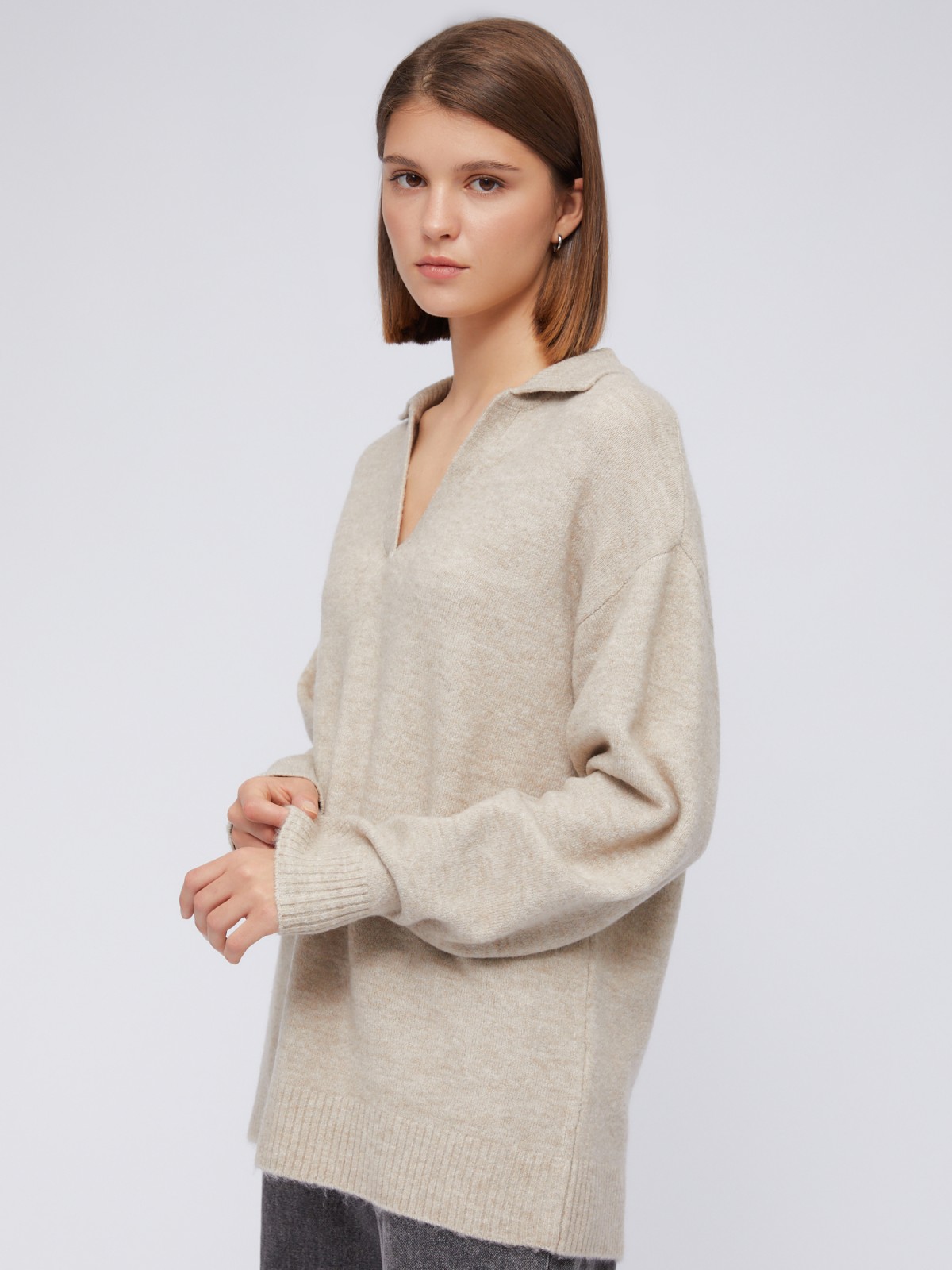 Вязаный пуловер с отложным воротником