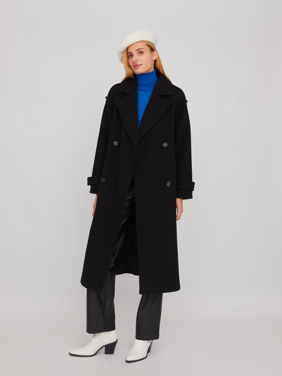 Длинное пальто-тренч без утеплителя с рукавами реглан и поясом zolla 024125866024, цвет черный, размер XS - фото 4