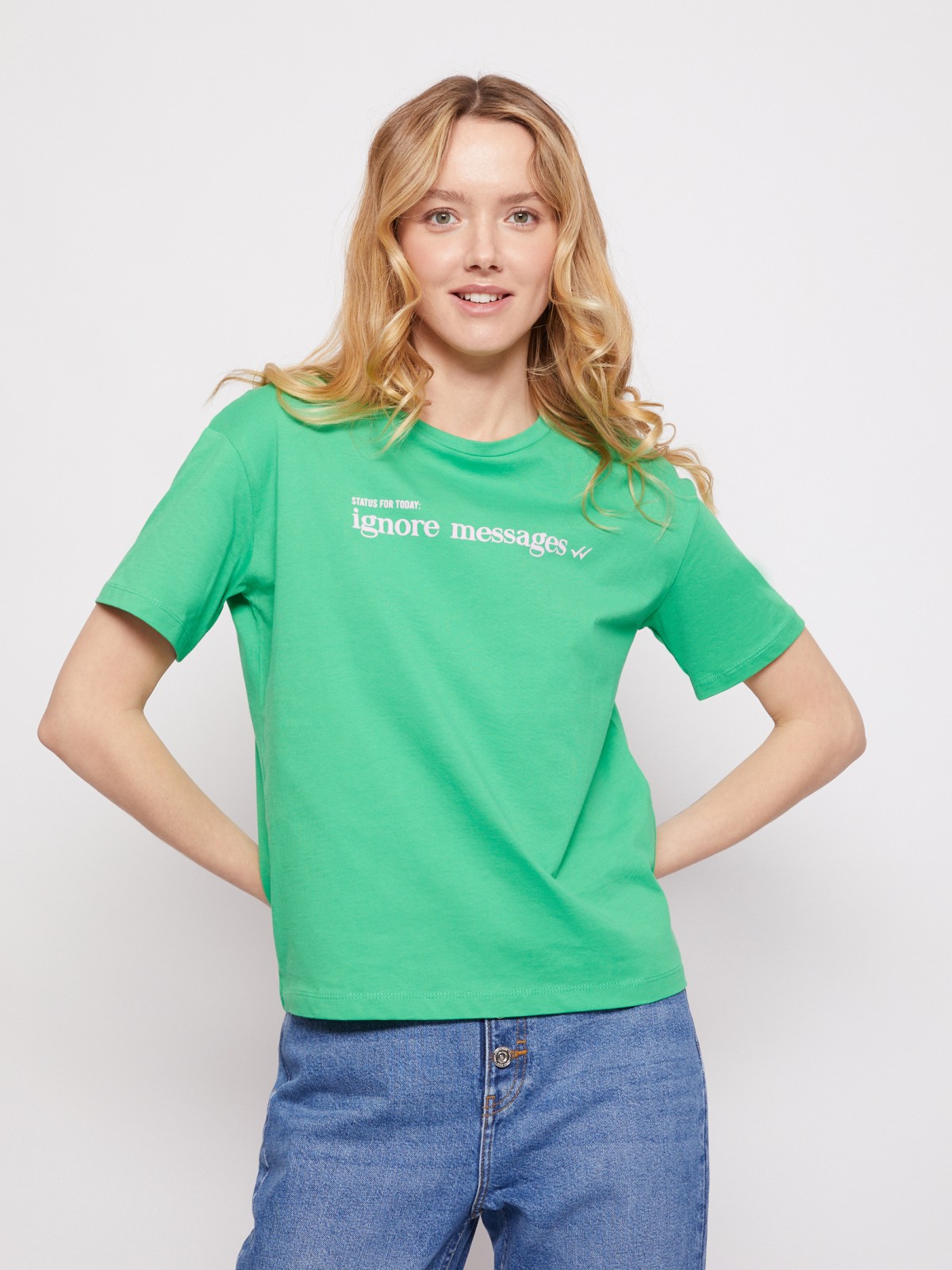 Хлопковая футболка zolla 021213295523, цвет зеленый, размер XS - фото 2