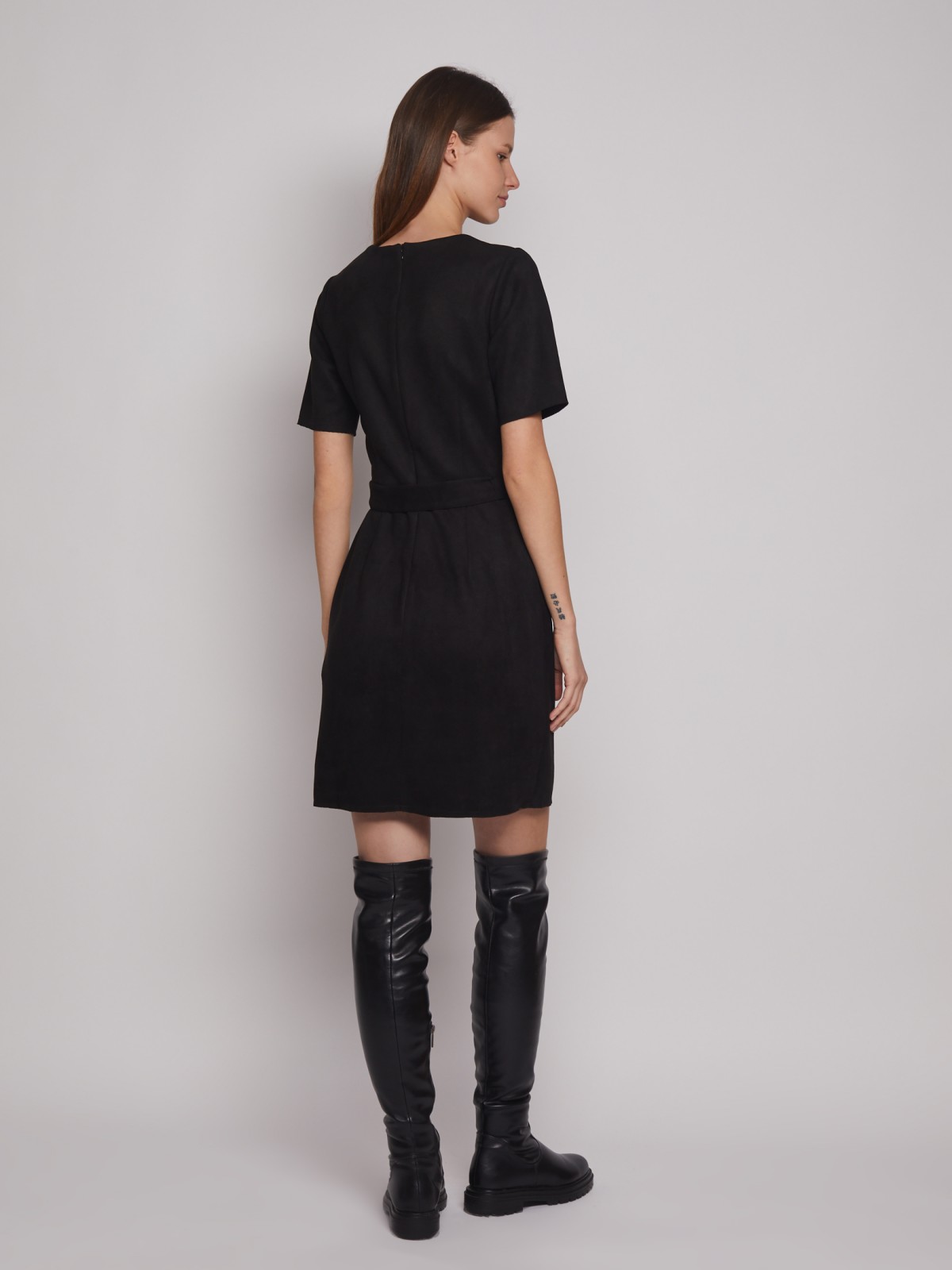 Платье из имитации замши с ремнём zolla 223128262283, цвет черный, размер S - фото 6