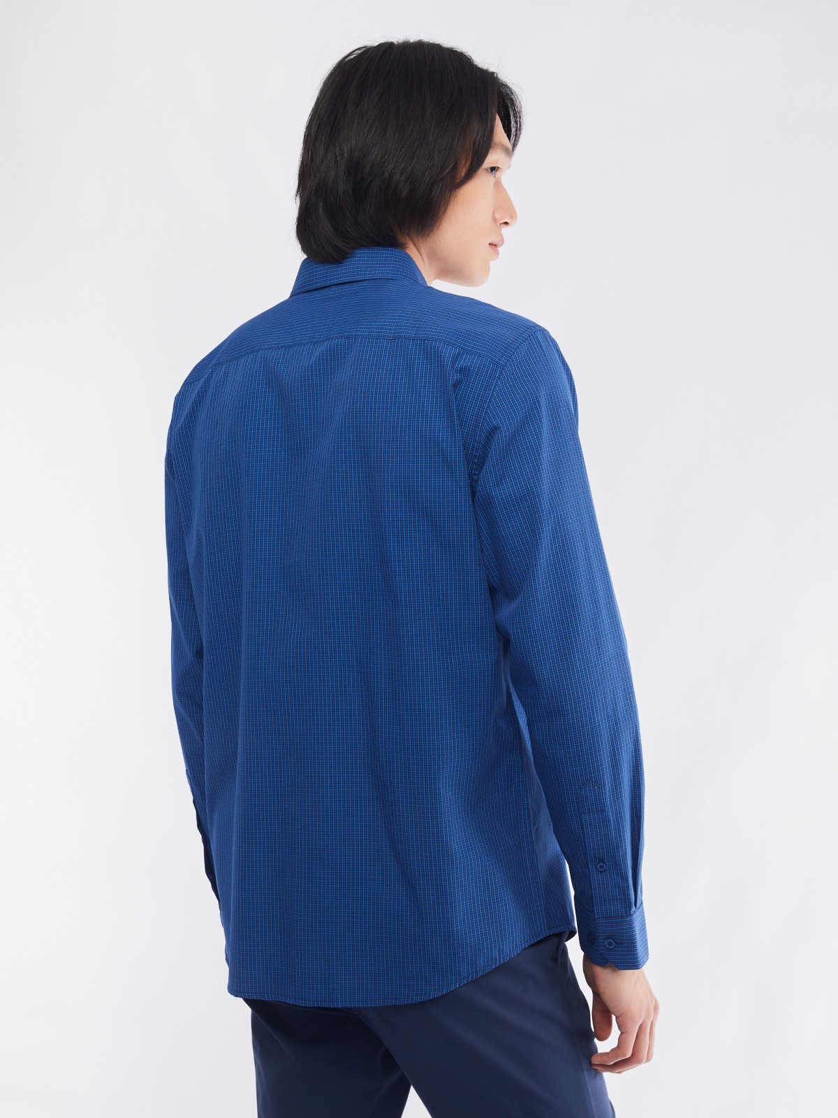 Офисная рубашка прямого силуэта с узором в клетку zolla 014112159062, цвет голубой, размер M - фото 6
