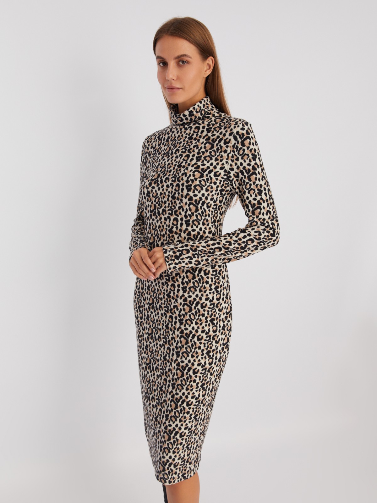 Платье-свитер из вязаного трикотажа с леопардовым принтом zolla 223428139021, цвет бежевый, размер XS - фото 5