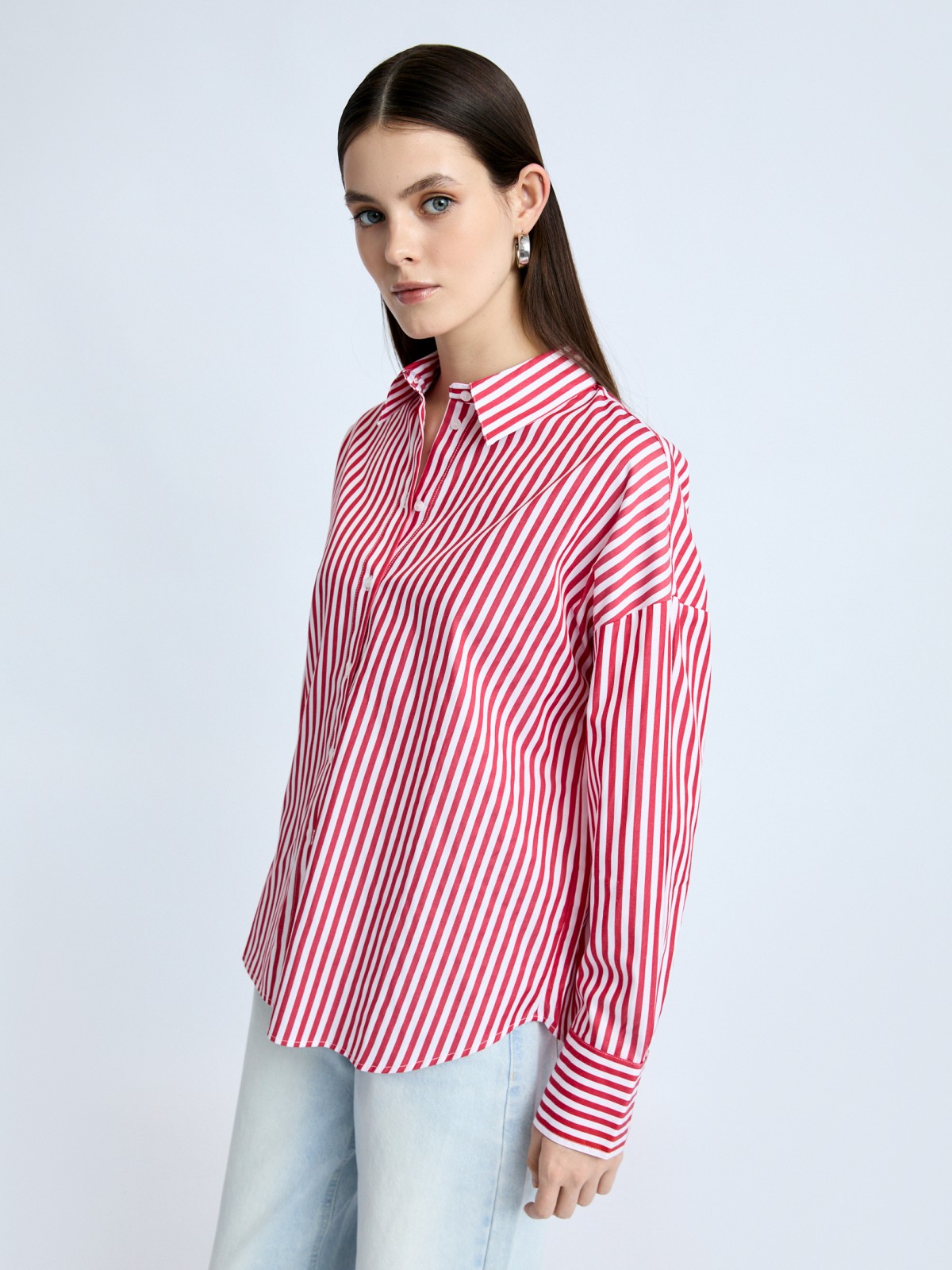 Рубашка оверсайз силуэта с узором в полоску