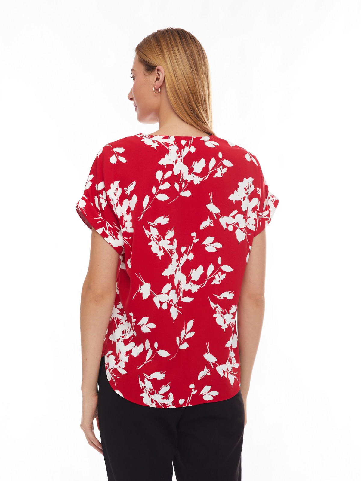 Принтованная блузка с вырезом и коротким рукавом zolla 02413128Y142, цвет красный, размер XS - фото 6