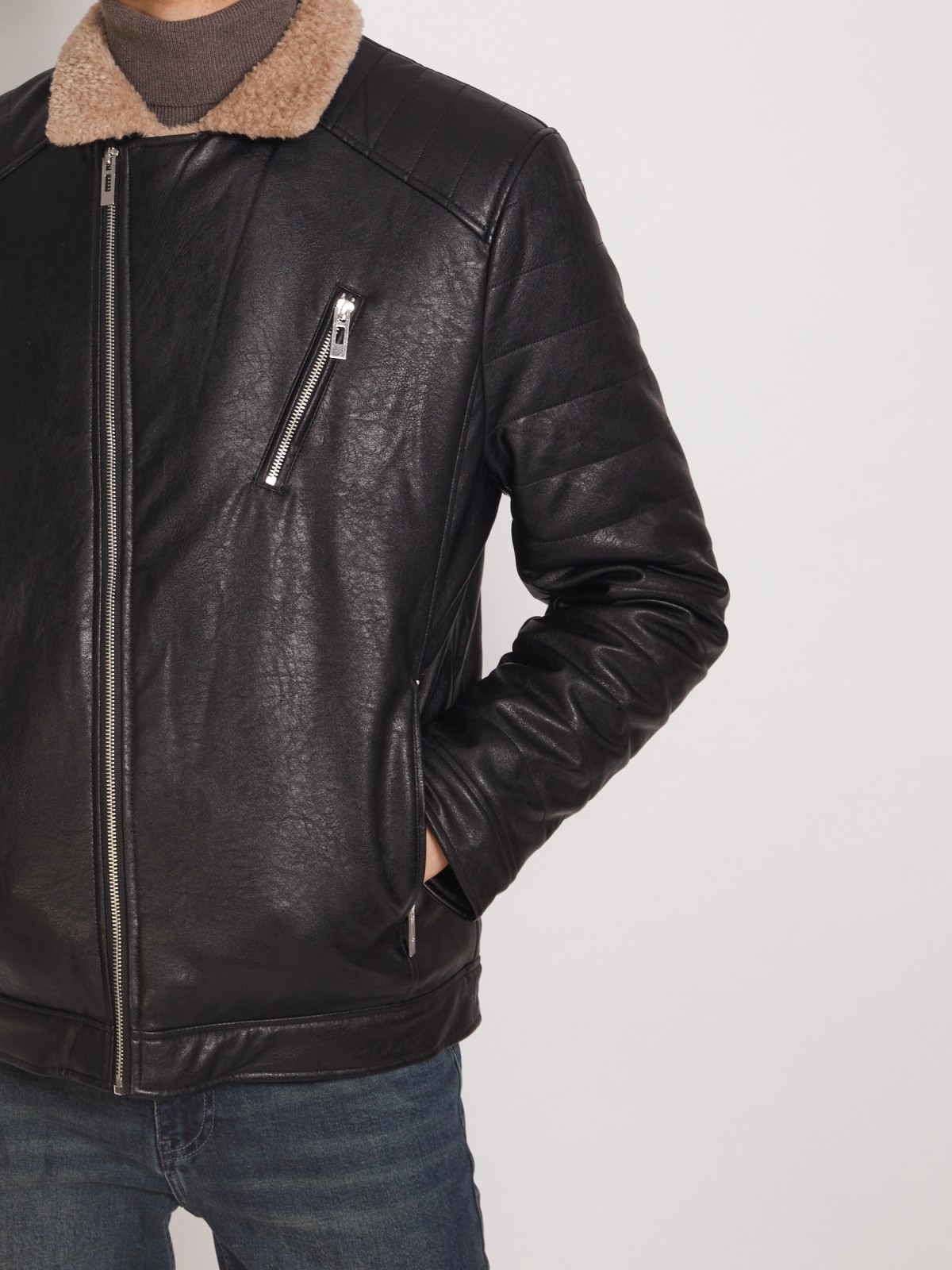Куртка из искусственной кожи zolla 011345P50044, цвет черный, размер M - фото 6