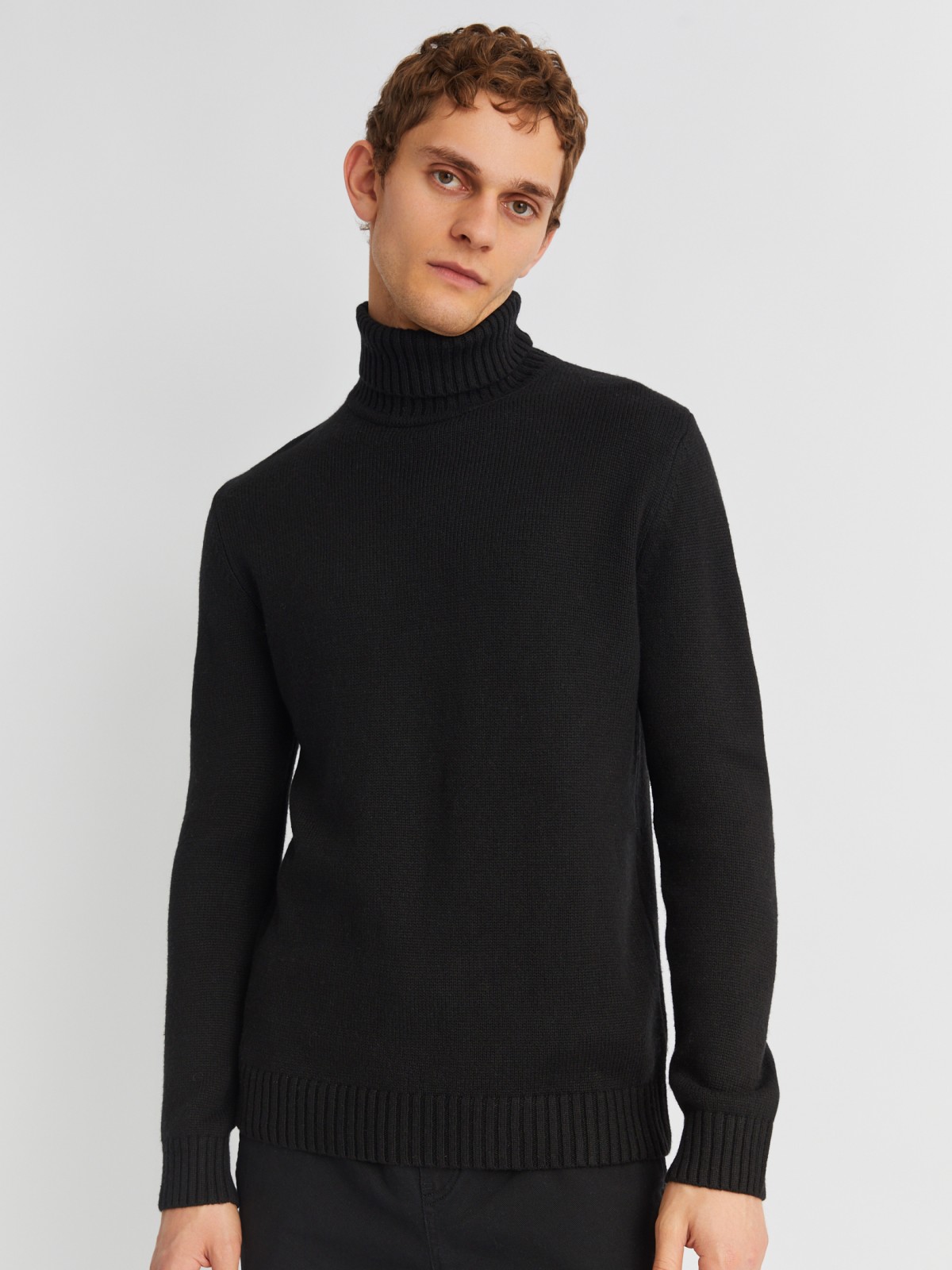 Вязаная шерстяная водолазка-свитер с горлом zolla 013436163072, цвет черный, размер M - фото 4