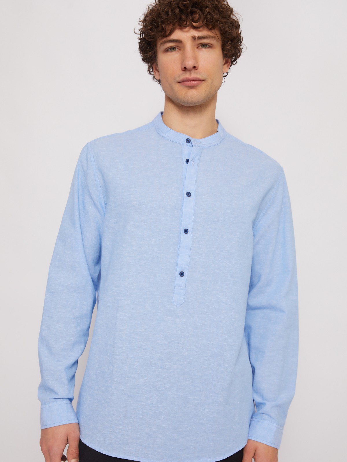 Льняная рубашка прямого силуэта zolla 014222162013, цвет светло-голубой, размер L - фото 3