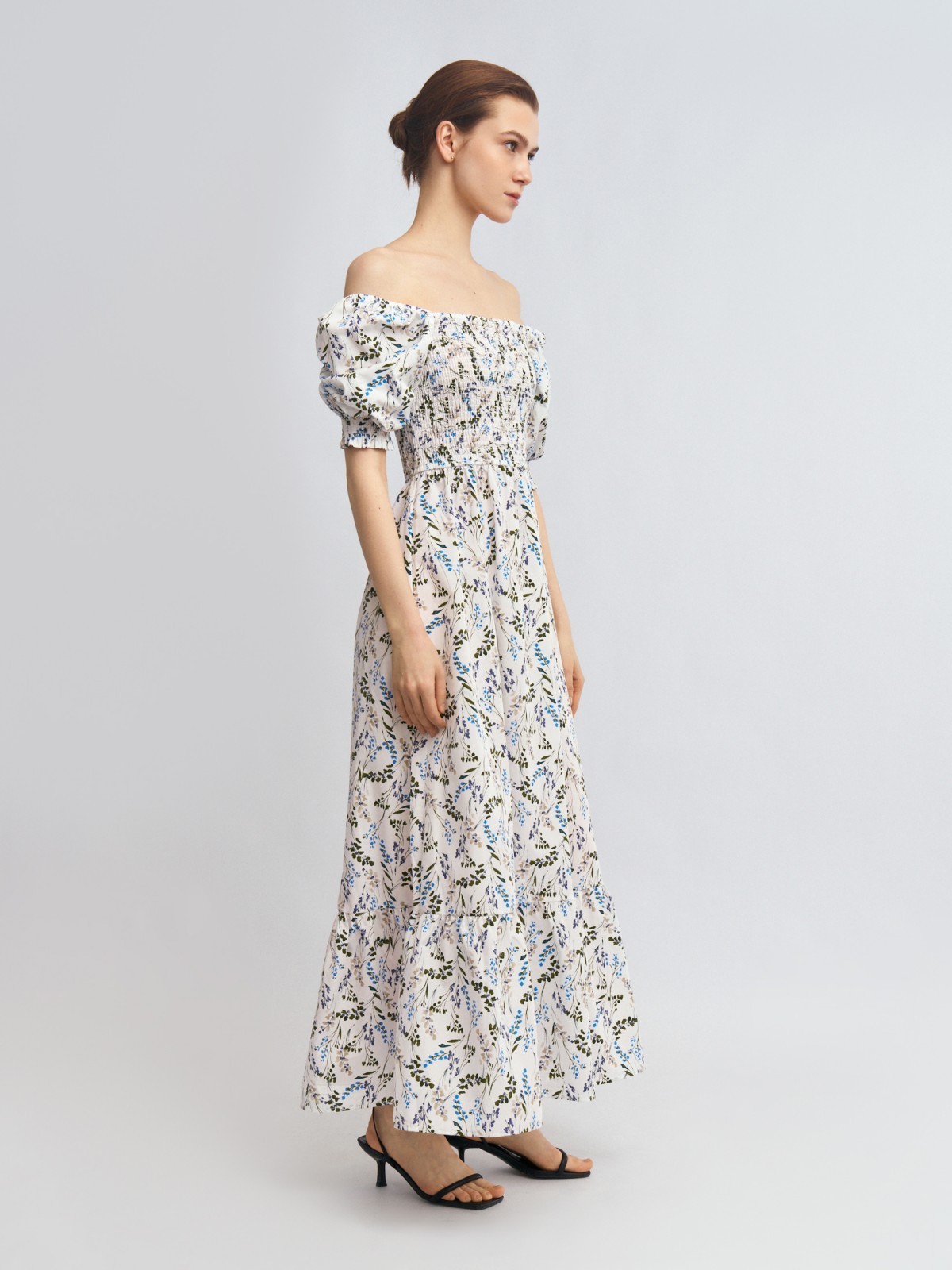 Платье макси на резинке с воланом