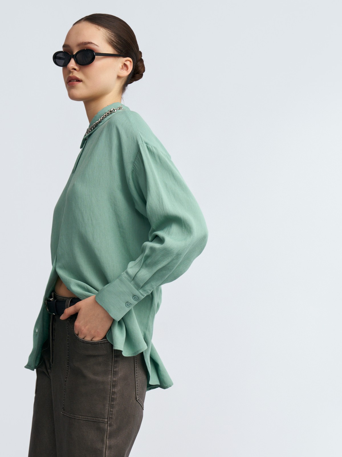 Рубашка оверсайз силуэта с длинным рукавом