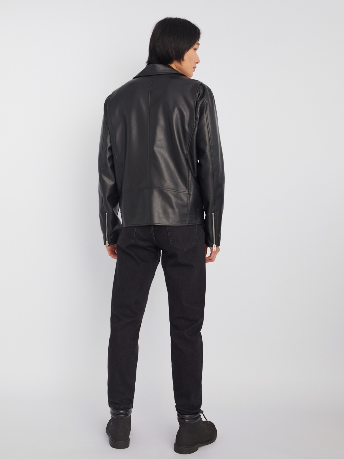 Кожаная куртка-косуха из экокожи без утеплителя zolla 013325650034, цвет черный, размер S - фото 6