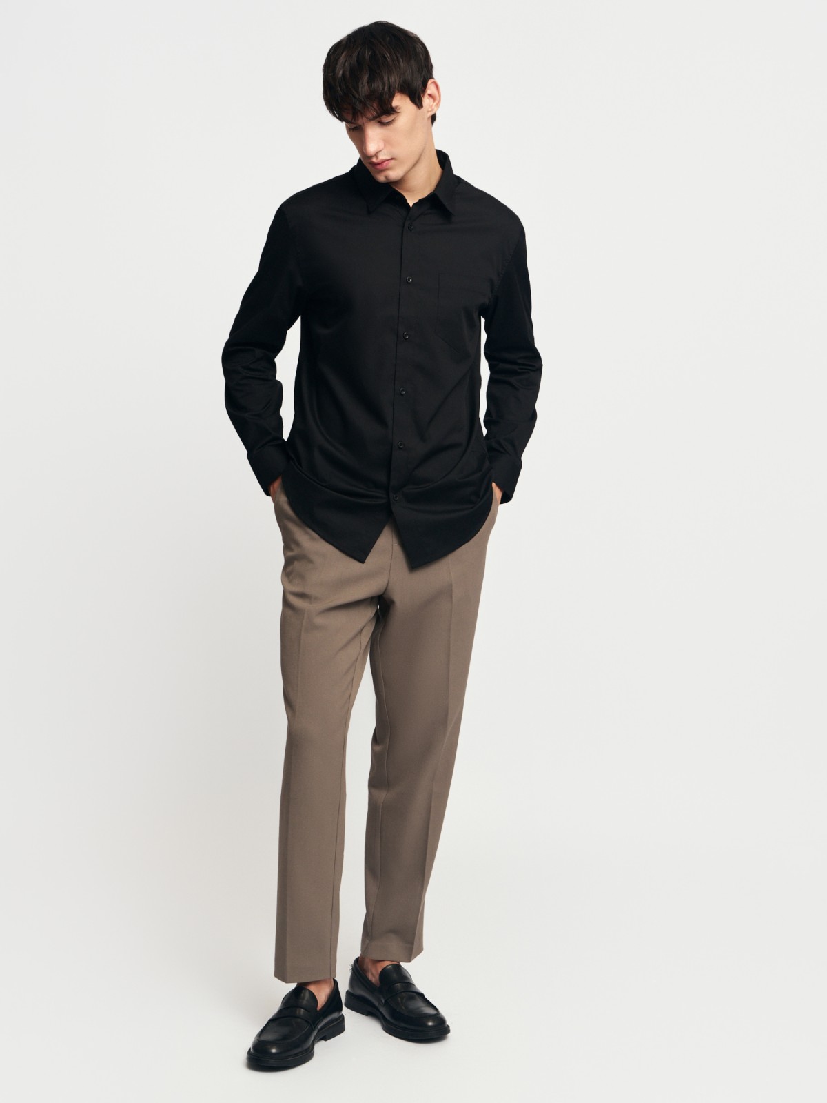 Однотонная рубашка с длинным рукавом