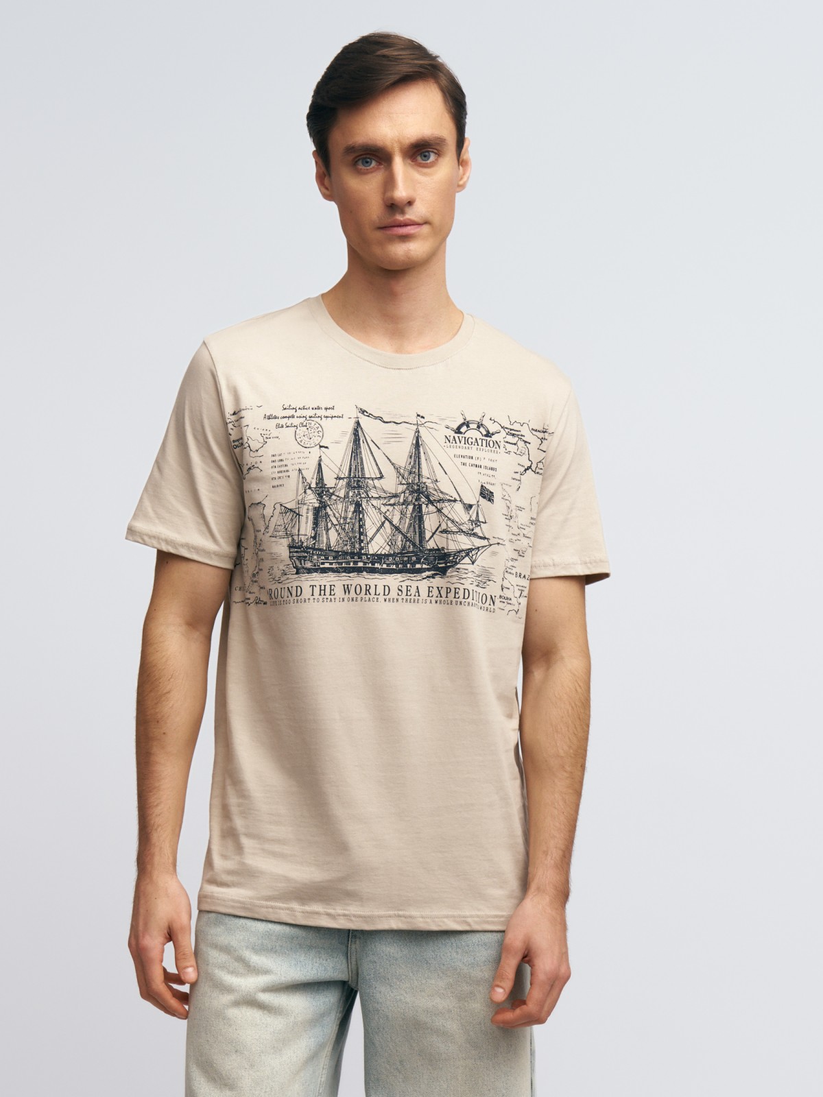 Футболка из хлопка с принтом в морском стиле