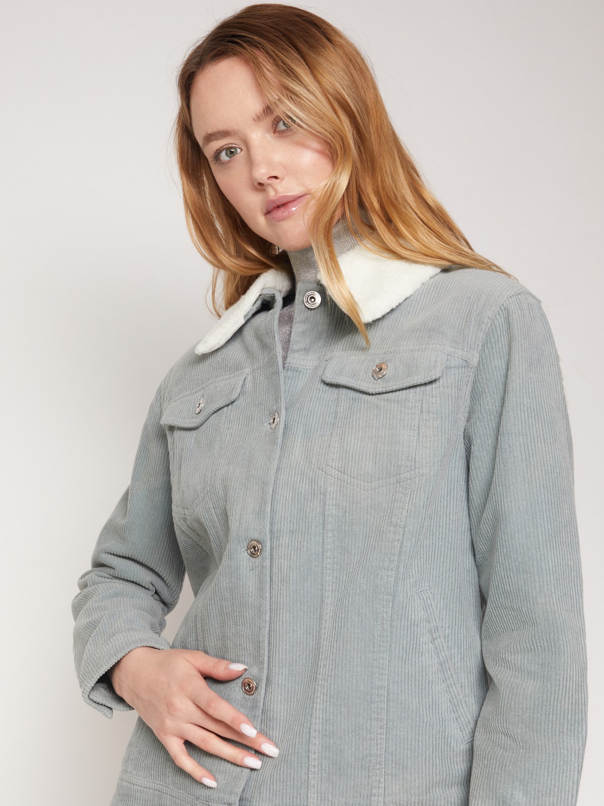 Вельветовая куртка с мягким воротником zolla 021335459013, цвет мятный, размер XS - фото 5