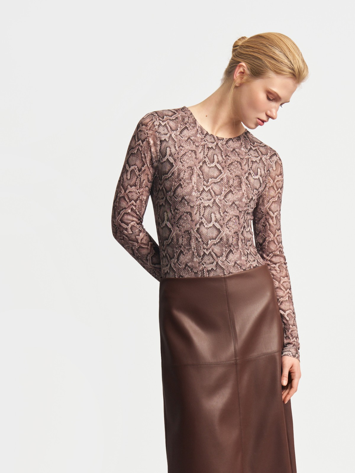 Лонгслив-боди из сетки с принтом