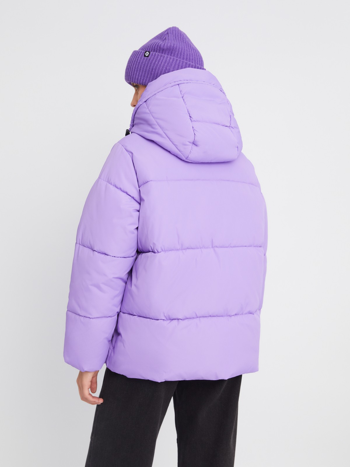 Тёплая дутая стёганая куртка с капюшоном и двойным воротником zolla 023345112104, цвет фиолетовый, размер XS - фото 6