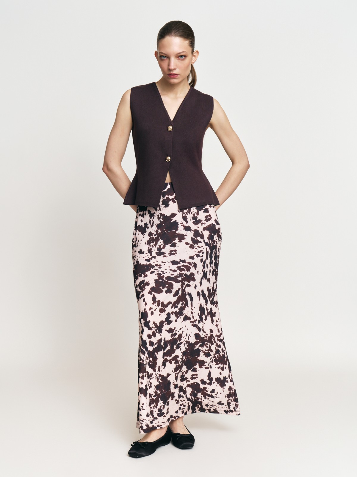 Юбка годе макси с коровьим принтом