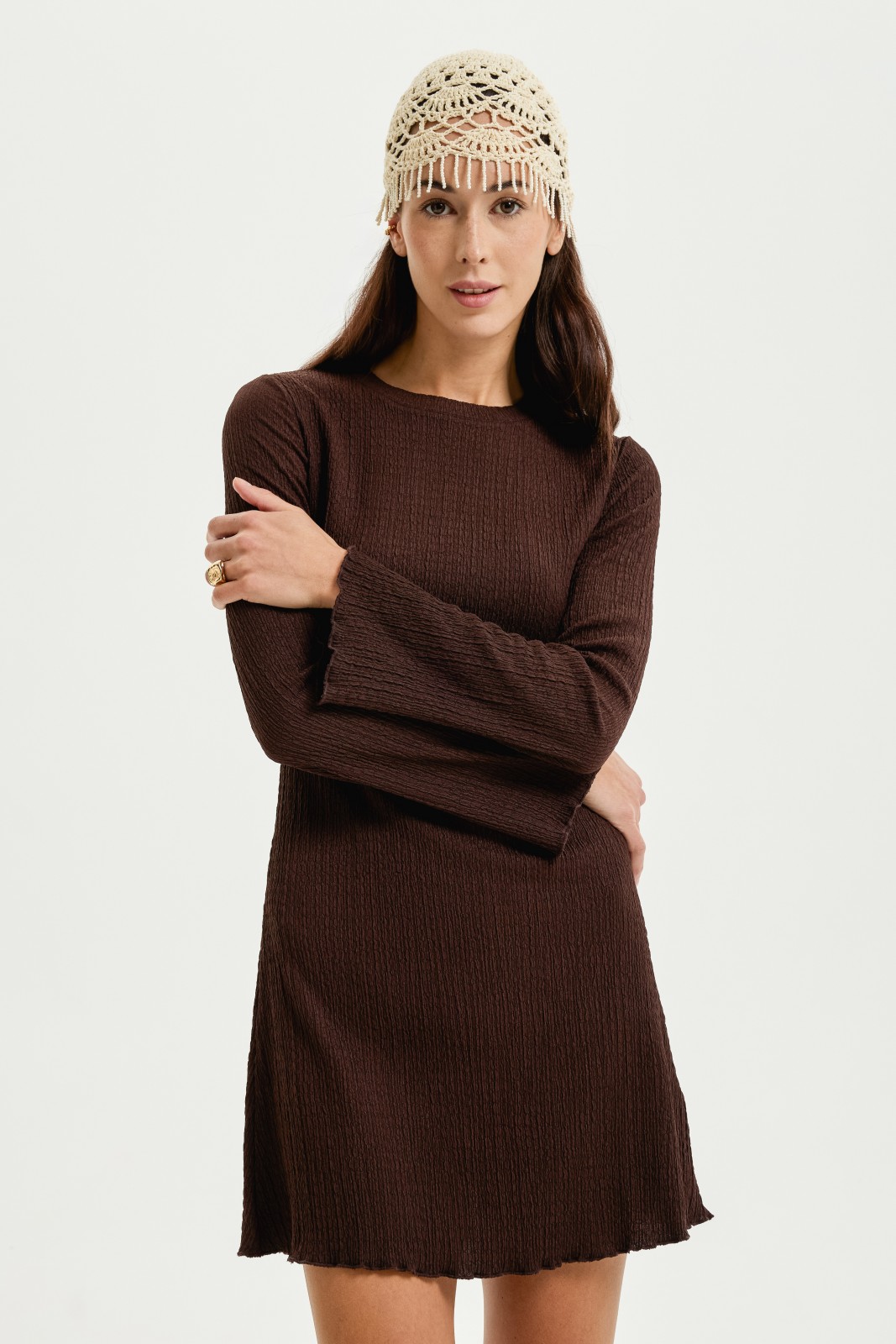 Платье мини с длинным рукавом