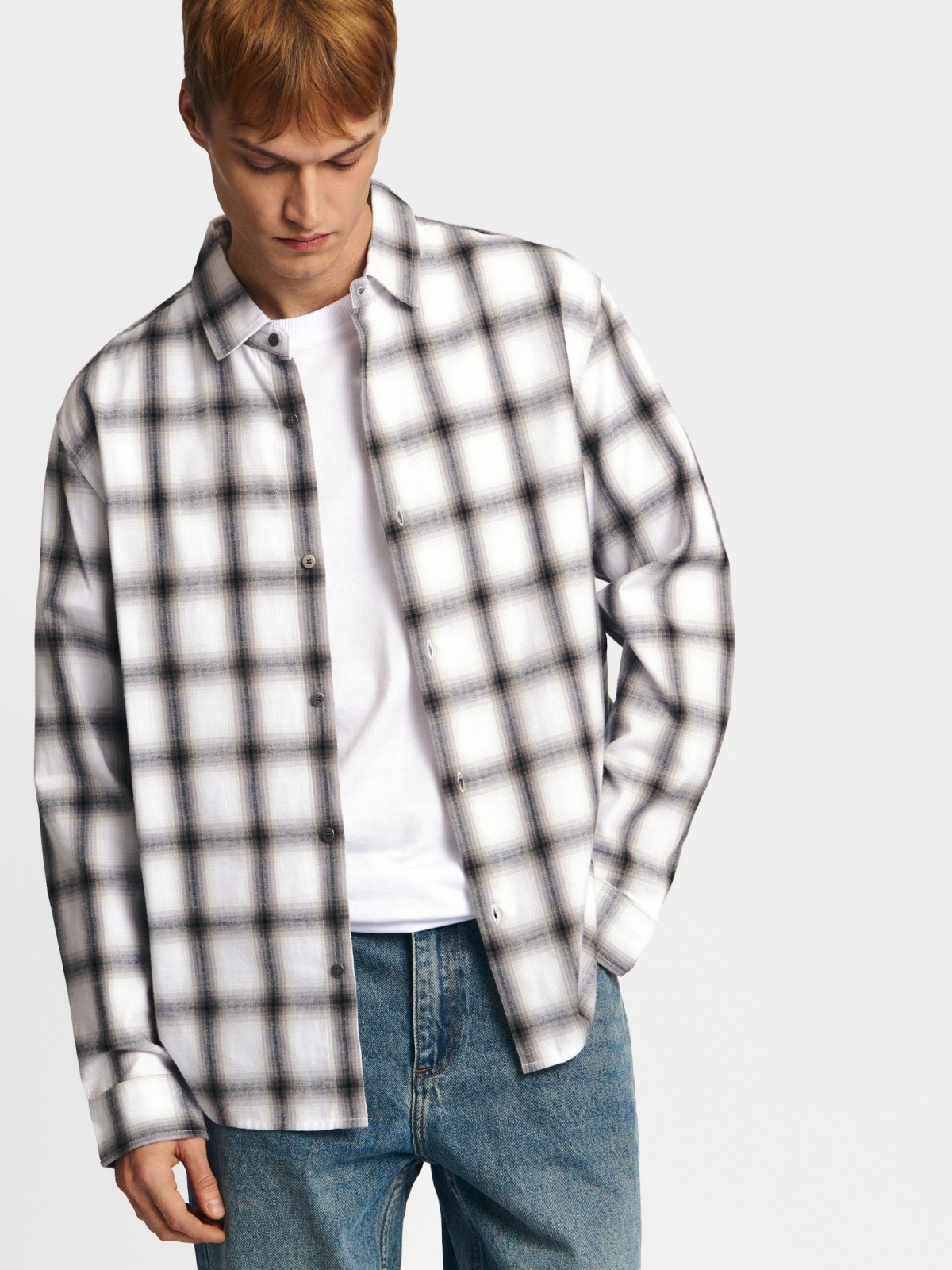 Рубашка из хлопка с длинным рукавом и узором в клетку