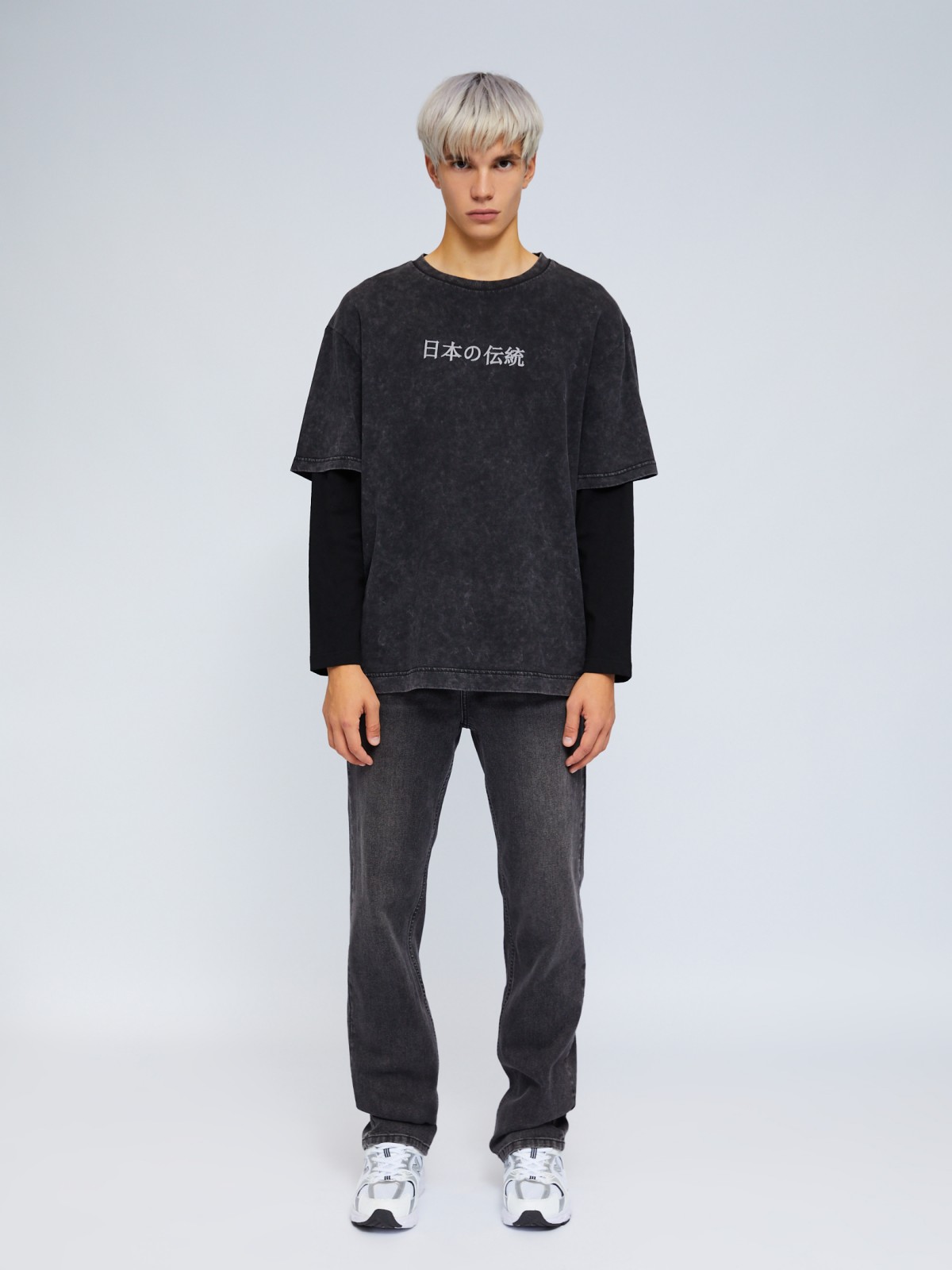 Лонгслив из хлопка с имитацией футболки