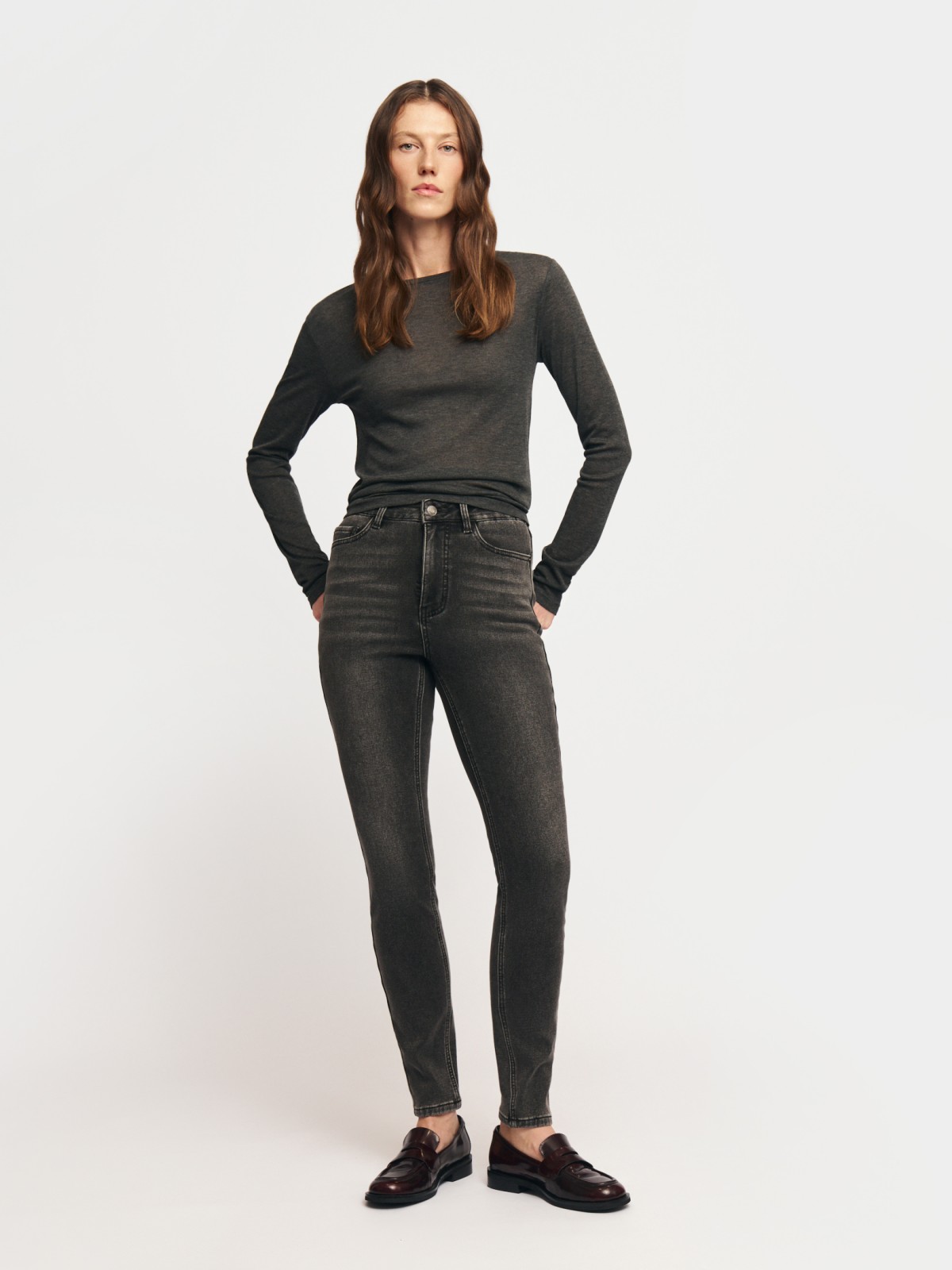 Утеплённые джинсы силуэта Skinny с ворсом