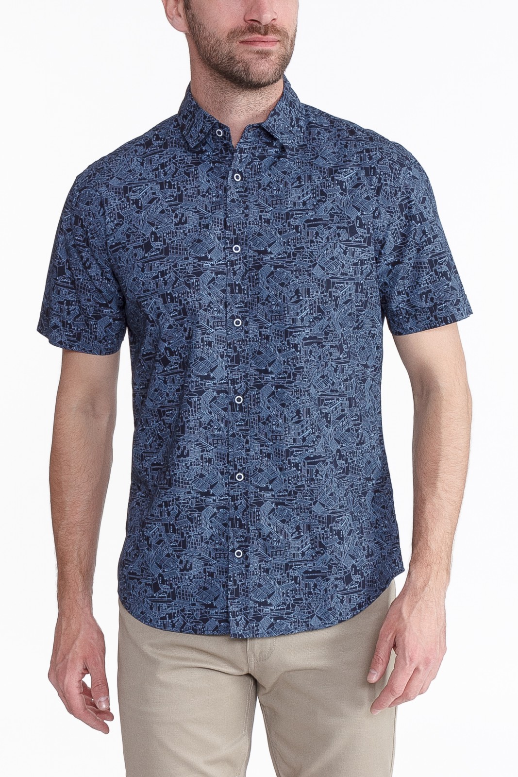 Рубашка с  короткими рукавами zolla 210262259193, цвет темно-синий, размер M - фото 1