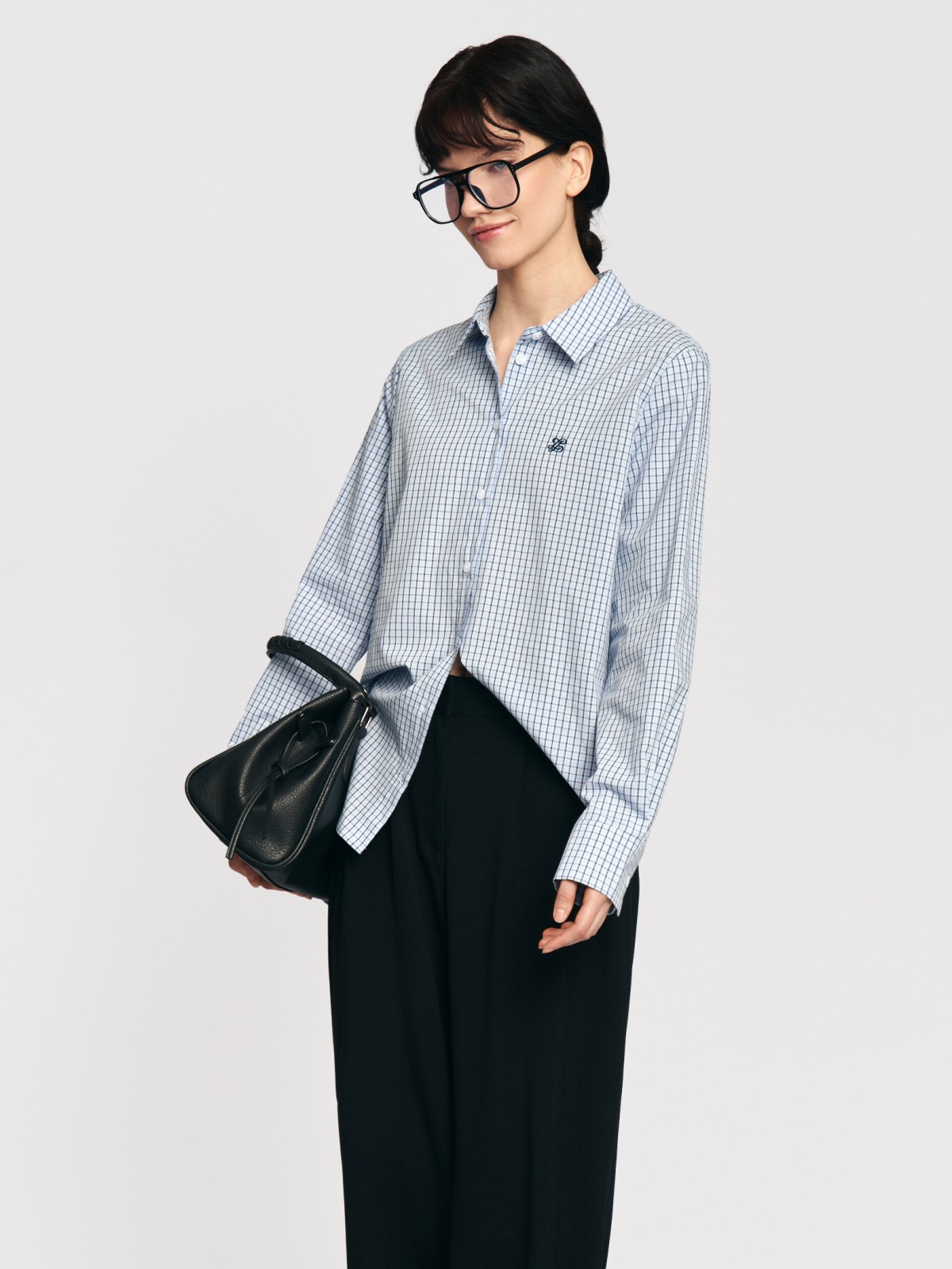 Рубашка из хлопка в клетку с длинным рукавом