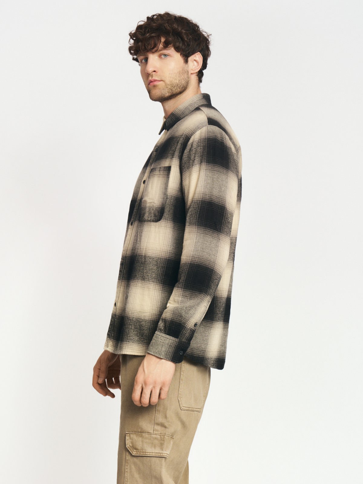 Рубашка из хлопка с длинным рукавом и узором в клетку