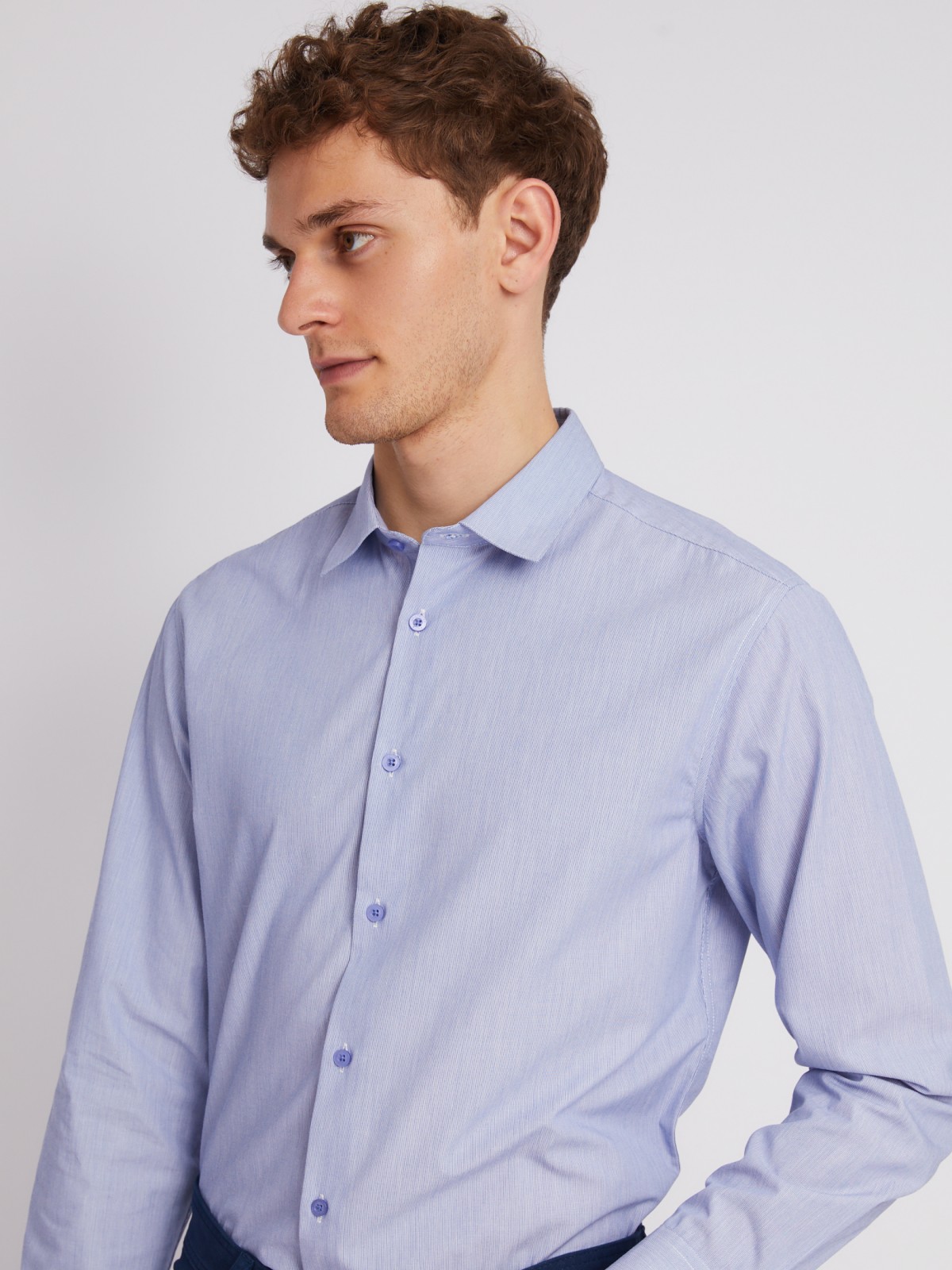 Офисная рубашка прямого силуэта с длинным рукавом и узором в полоску zolla 013322162062, цвет светло-голубой, размер M - фото 5