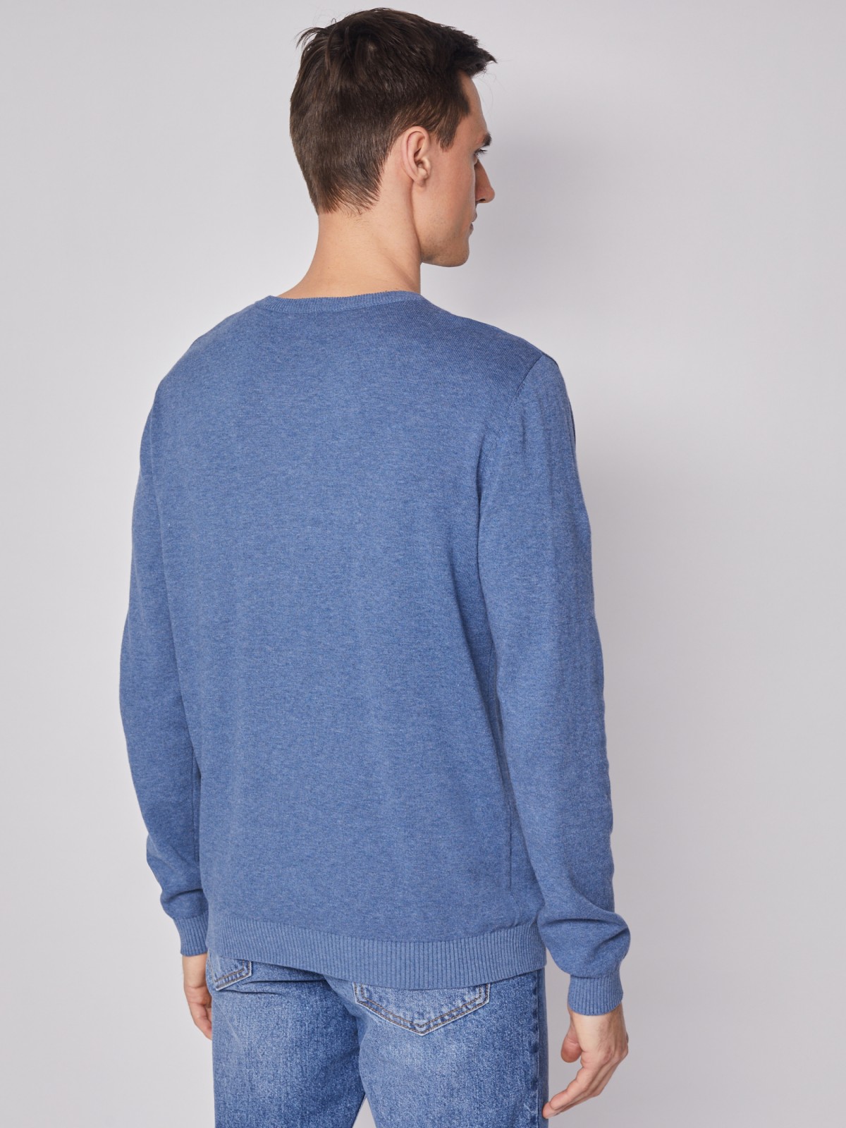 Комбинированный пуловер из хлопка zolla 212116765022, цвет голубой, размер M - фото 5