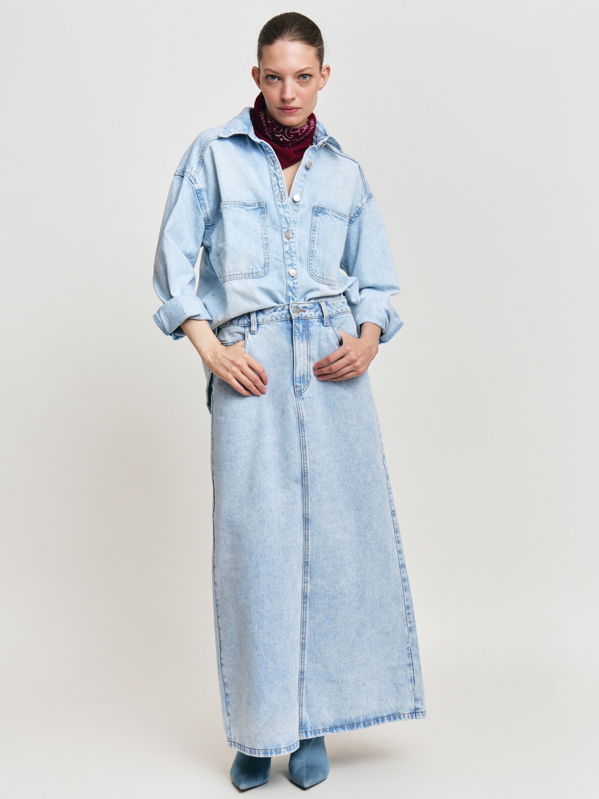 Джинсовая юбка макси из хлопка с разрезом