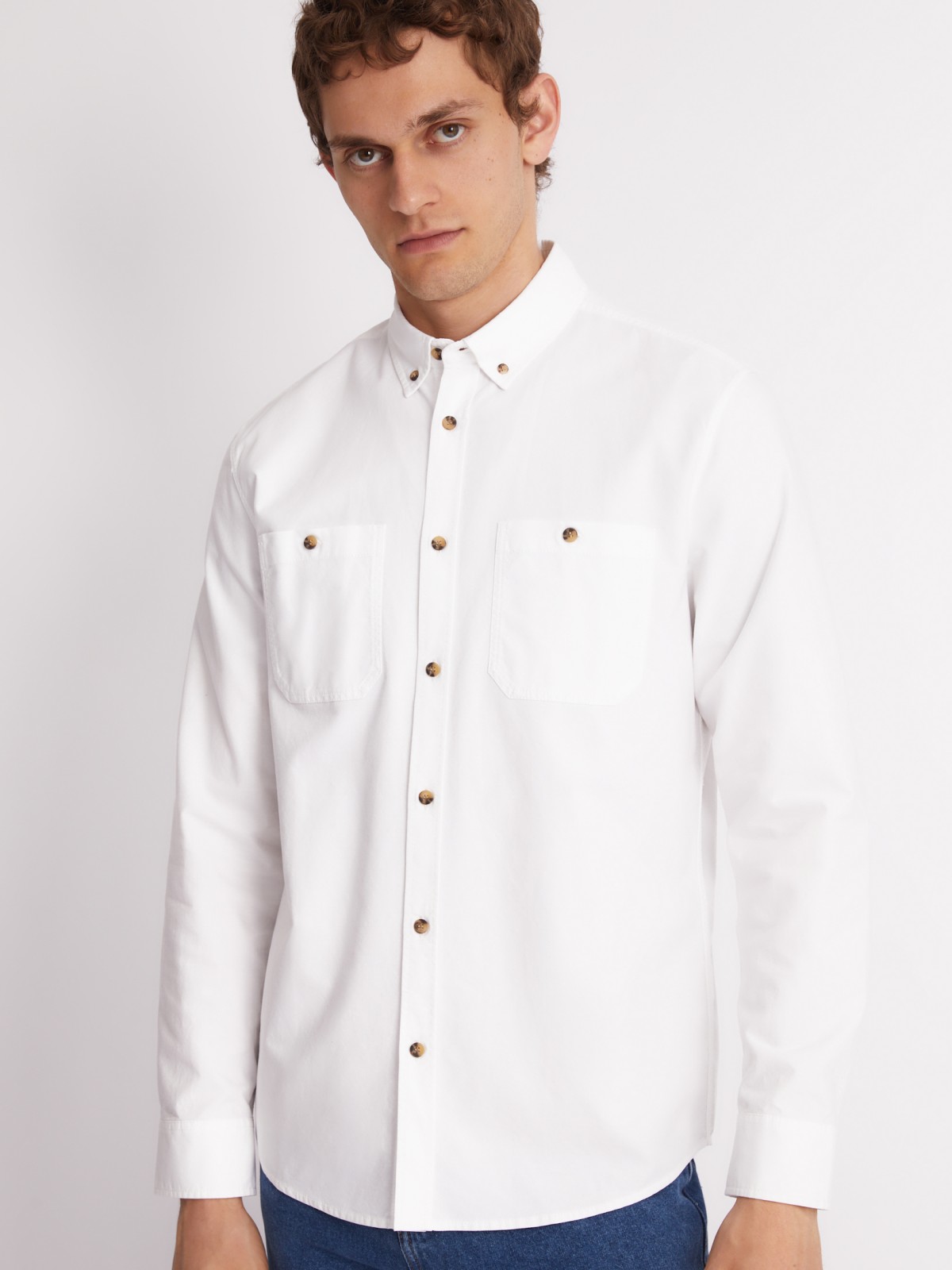 Рубашка прямого силуэта из хлопка с длинным рукавом zolla 213312139043, цвет белый, размер S - фото 4